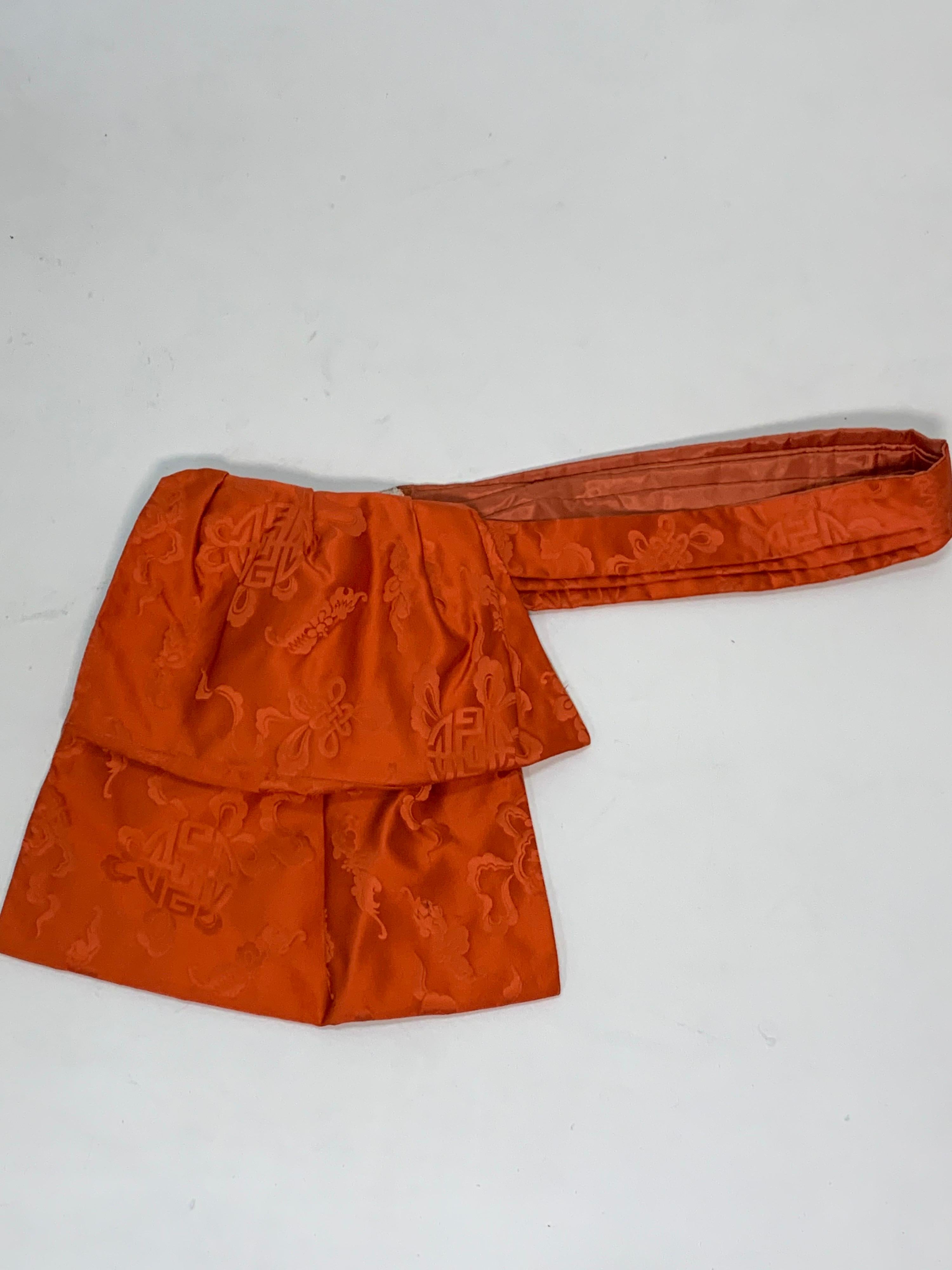 1950s Persimmon Hong Kong Silk Sleeveless Sheath Dress w/ Obi-Inspired Belt 4