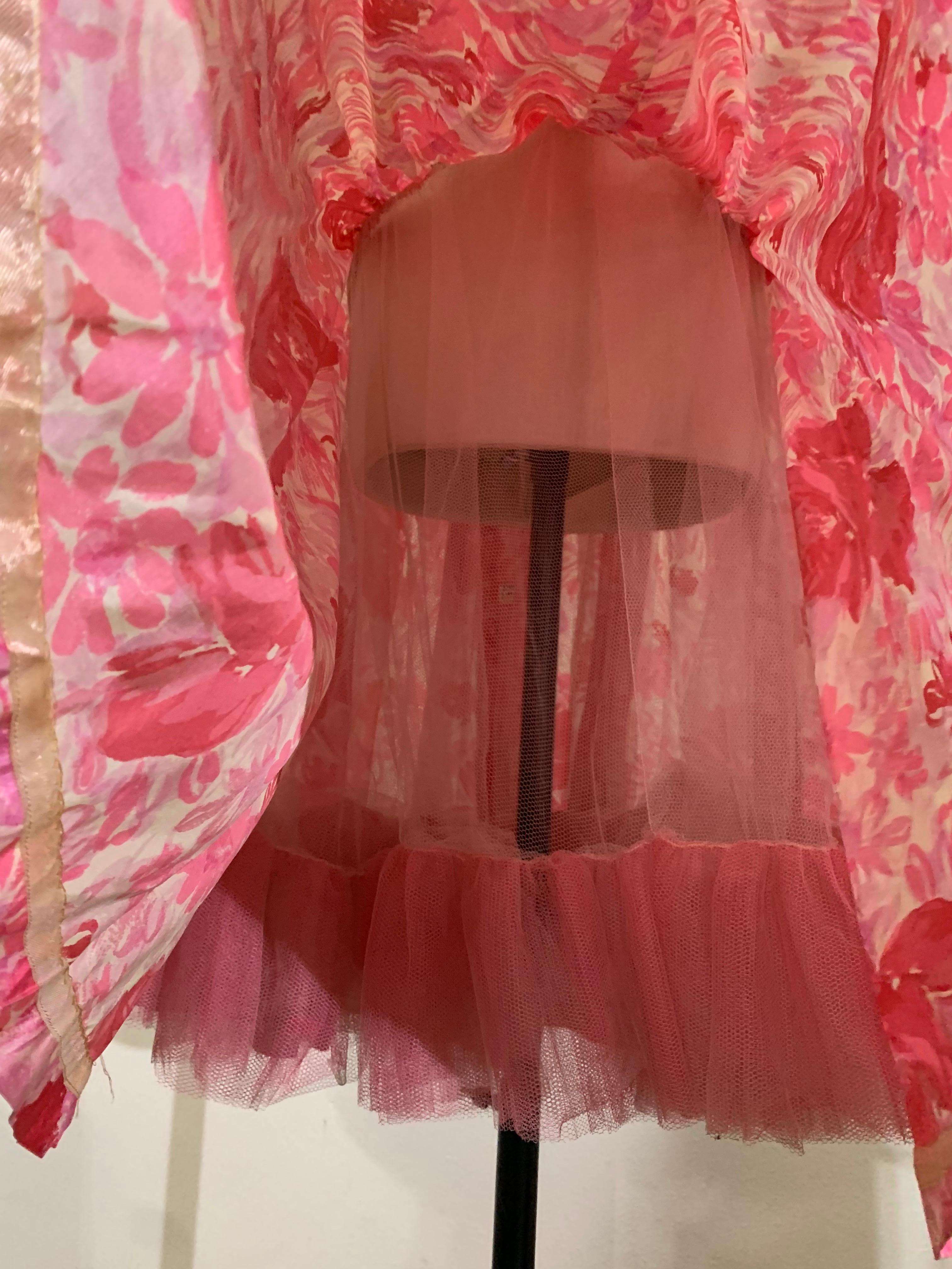 1950s Perullo Pink Silk Floral Party Dress w Fitted Hip and Flared Skirt In Good Condition In Gresham, OR
