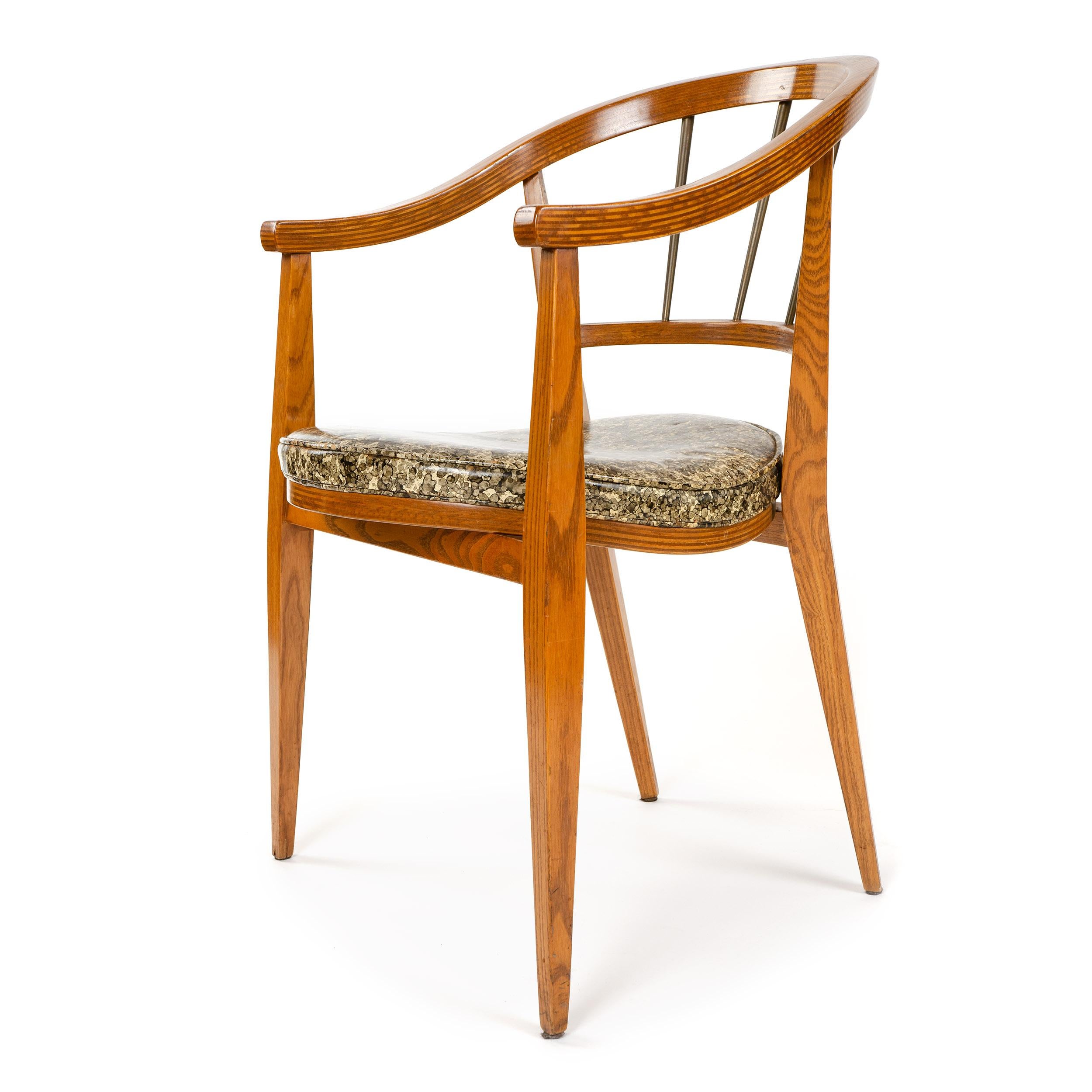 Mid-Century Modern 1950s Petite Armchair in Oak and Oil Drop Leather by Edward Wormley for Dunbar