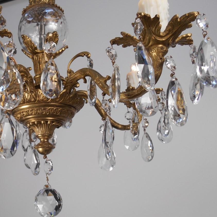 1950s Petite Brass & Crystal Spanish Chandelier In Good Condition In Denver, CO