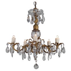 1950s Petite Brass & Crystal Spanish Chandelier