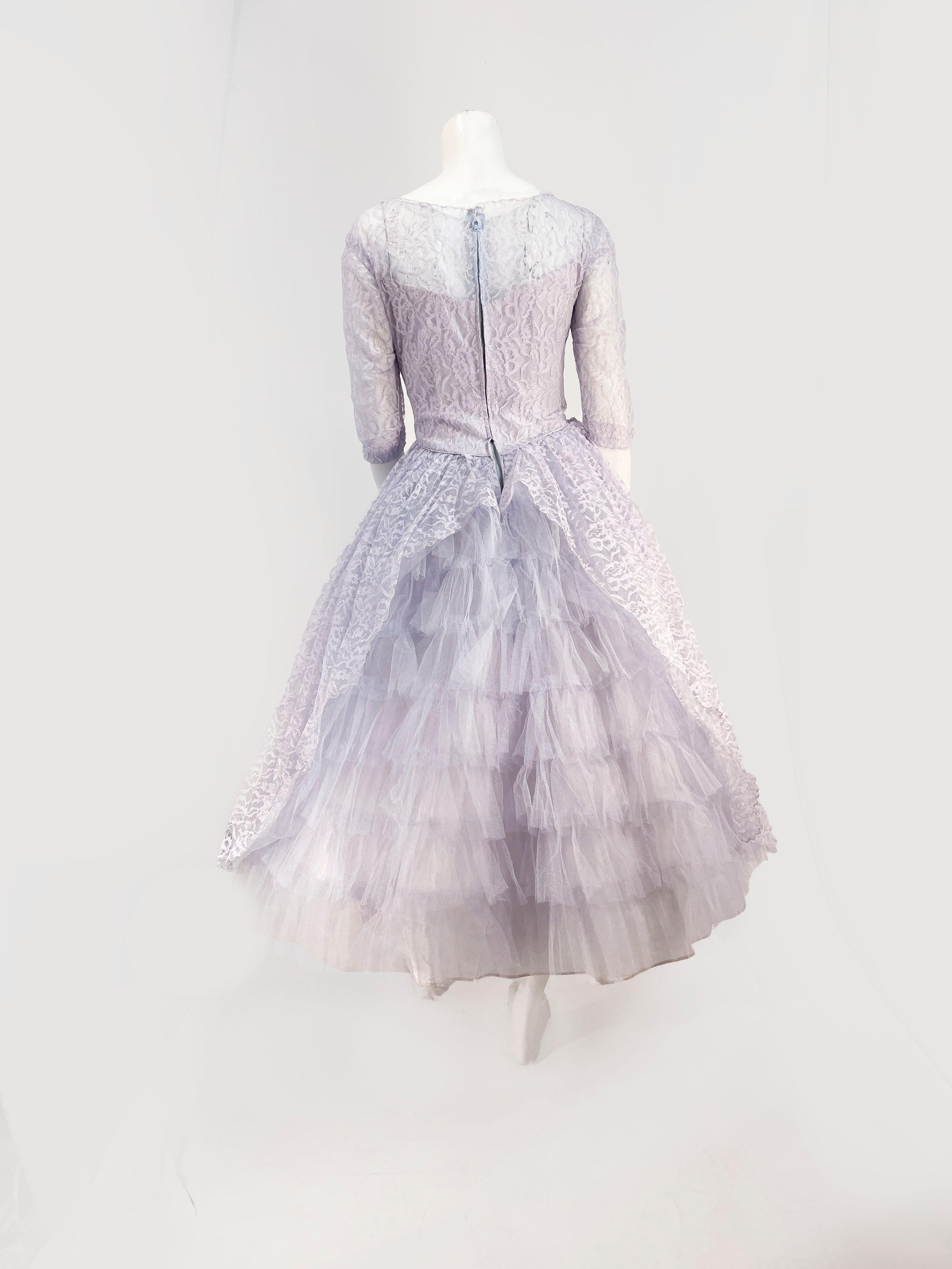 Women's 1950s Pewter Lace Dress For Sale