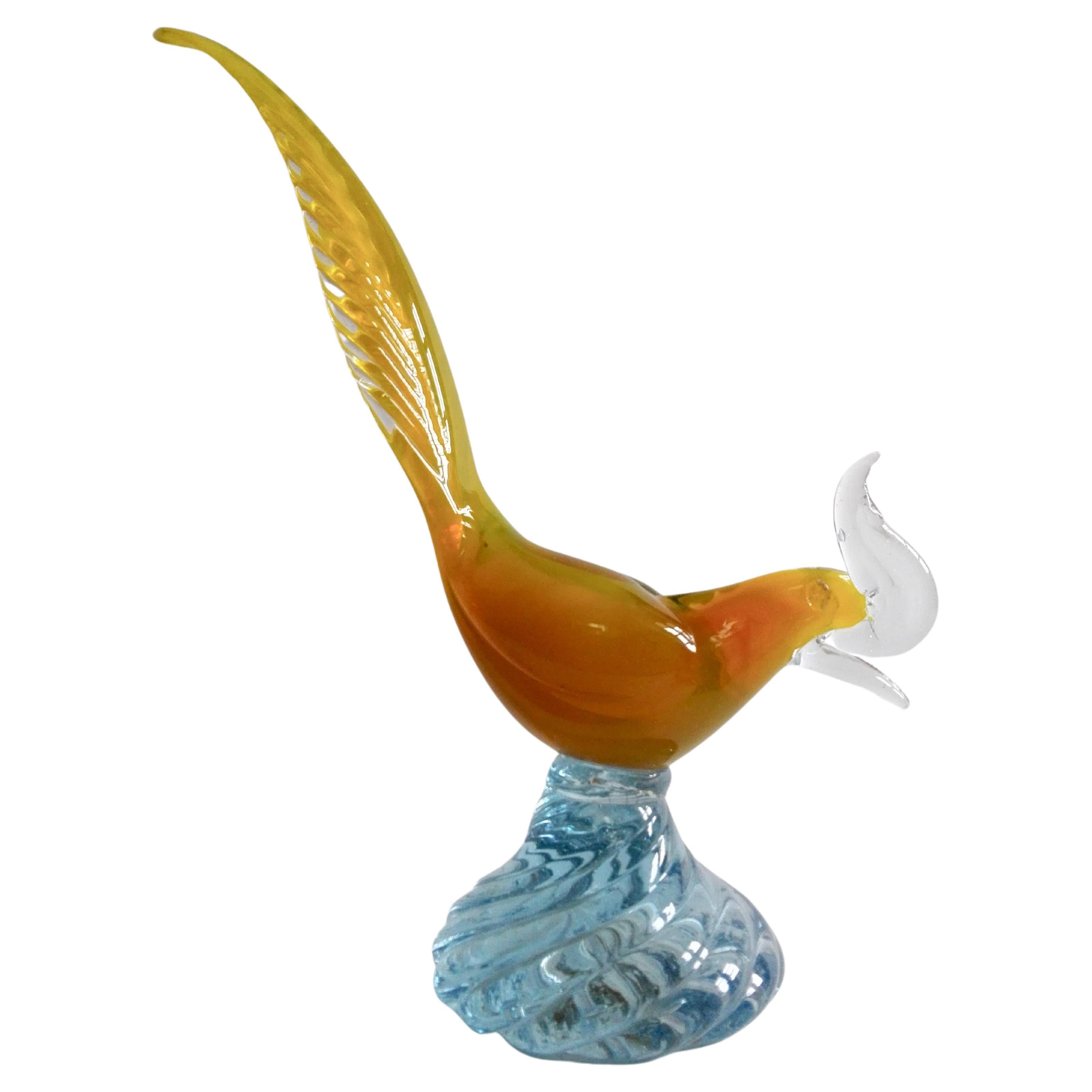 1950s Pheasant "Fagiano" large hand-blown Murano art glass sculpture. 