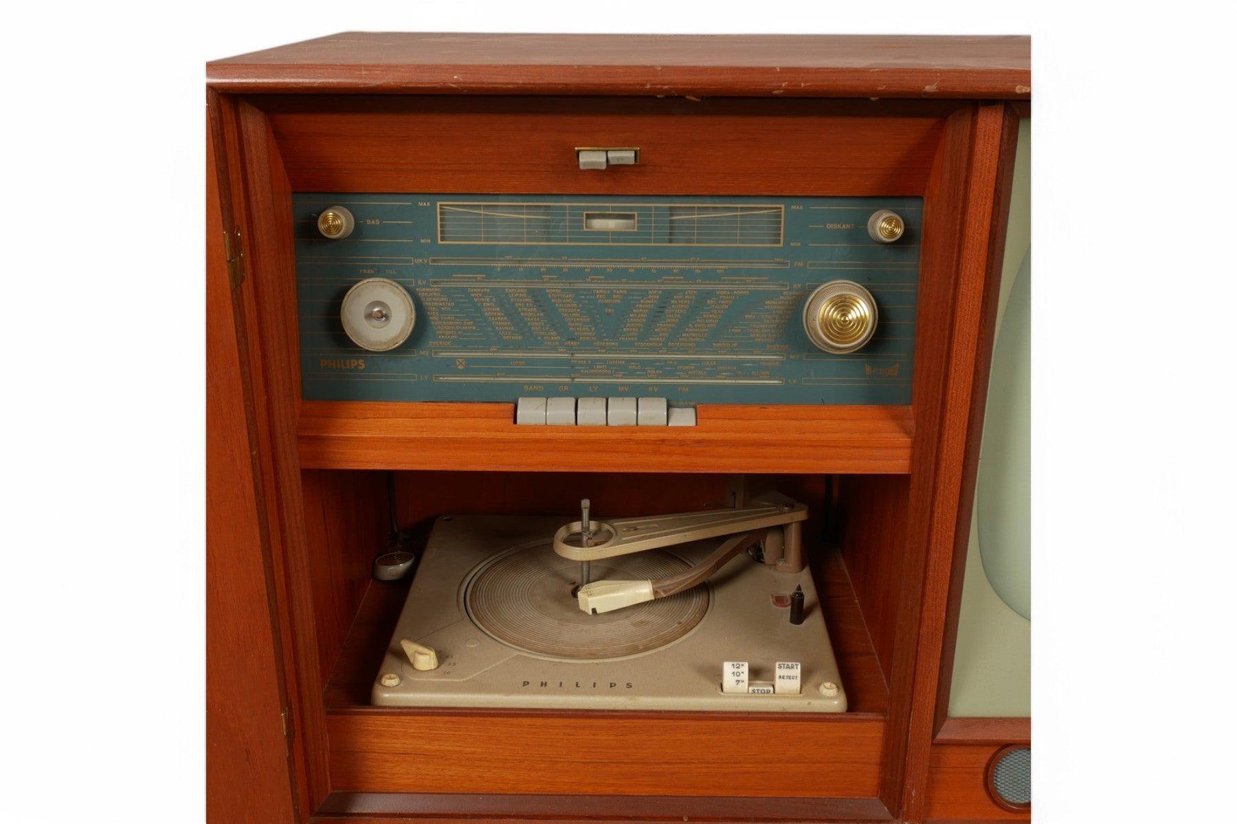 Danish 1950s Philips Radio / Tv / Record Player in Teak For Sale