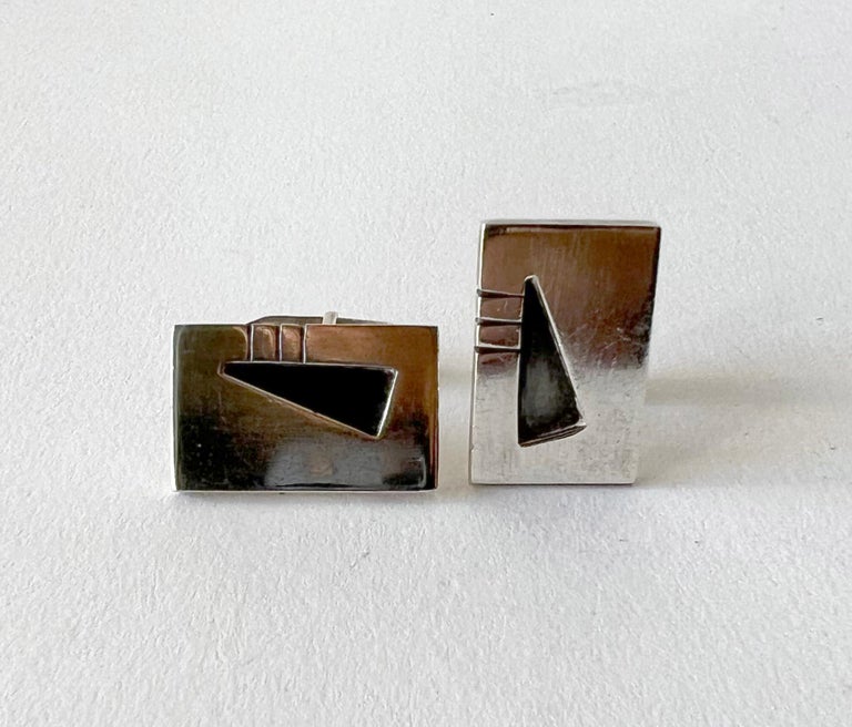 1950s Phyllis Sklar American Modernist Sterling Silver Cufflinks In Good Condition For Sale In Los Angeles, CA