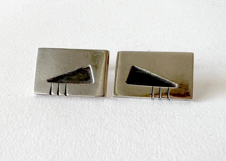 Women's or Men's 1950s Phyllis Sklar American Modernist Sterling Silver Cufflinks For Sale