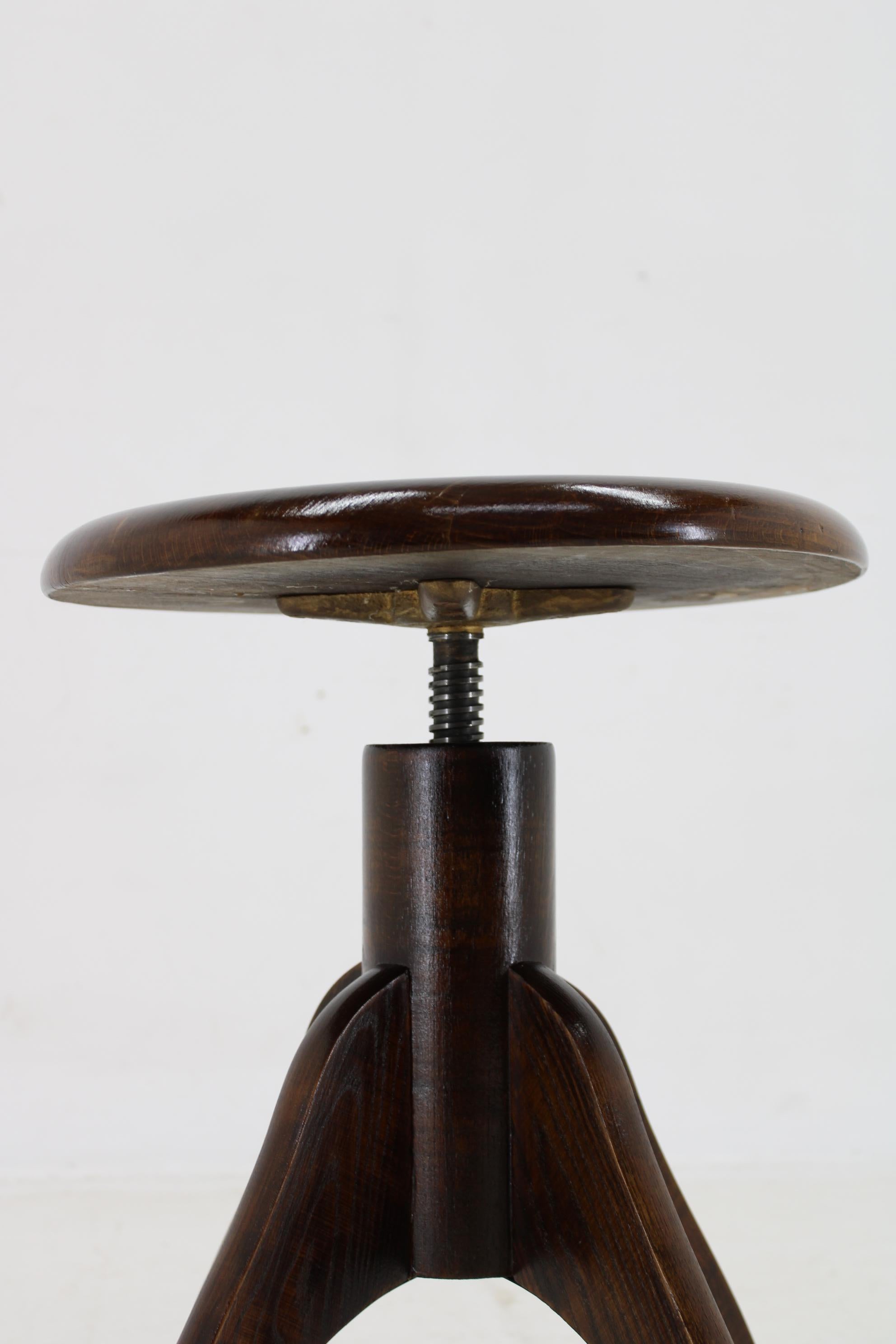 Beech 1950s Piano Swivel Stool , Czechoslovakia