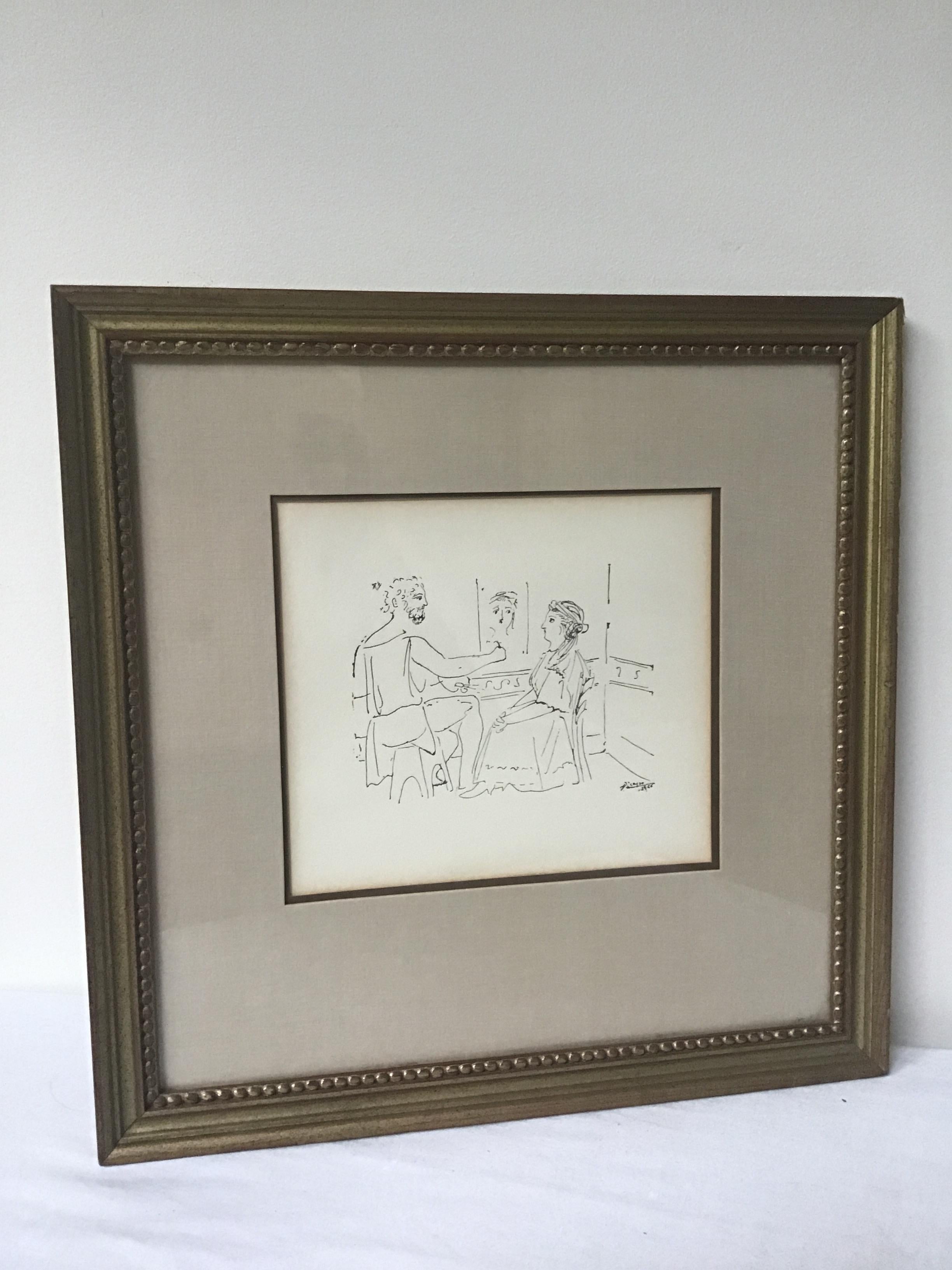 picasso-Holzschnitt La Pose Du Modele aus den 1950er Jahren. Von der Sammlergilde beglaubigt.