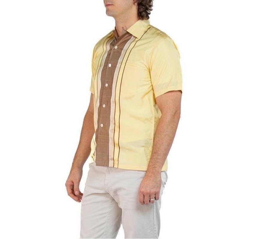 1950S PICASSO Yellow & Brown Silk Rare Men's Shirt Deadstock In Excellent Condition For Sale In New York, NY