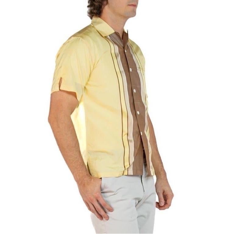 1950S PICASSO Yellow & Brown Silk Rare Men's Shirt Deadstock For Sale 1