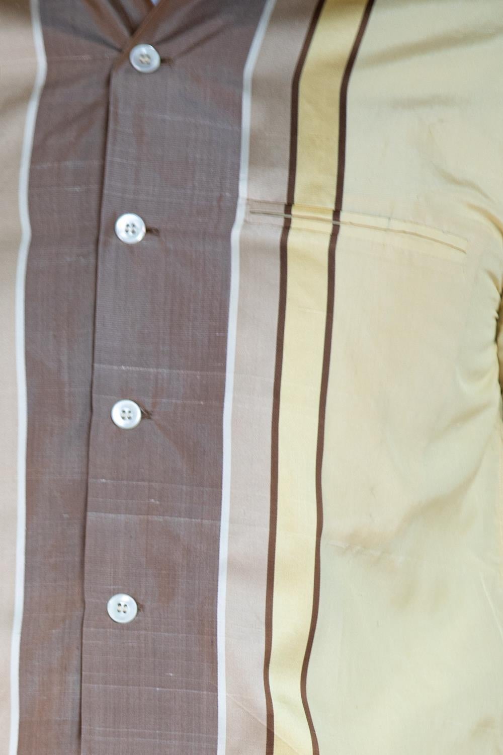 1950S PICASSO Yellow & Brown Silk Rare Men's Shirt Deadstock For Sale 6