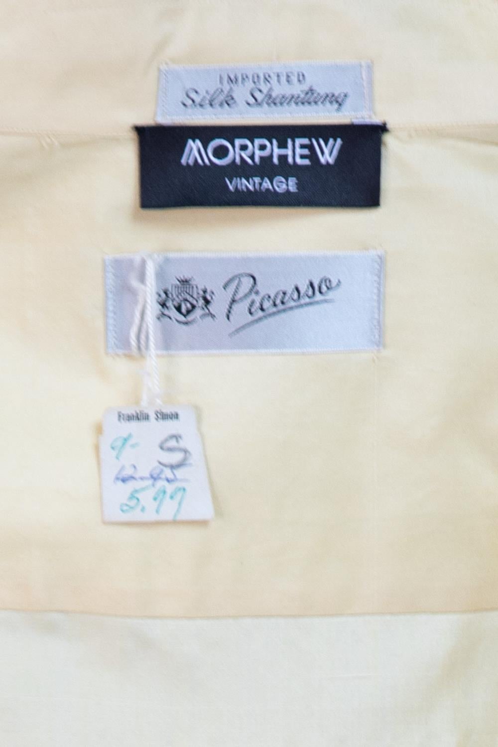 1950S PICASSO Yellow & Brown Silk Rare Men's Shirt Deadstock For Sale 7