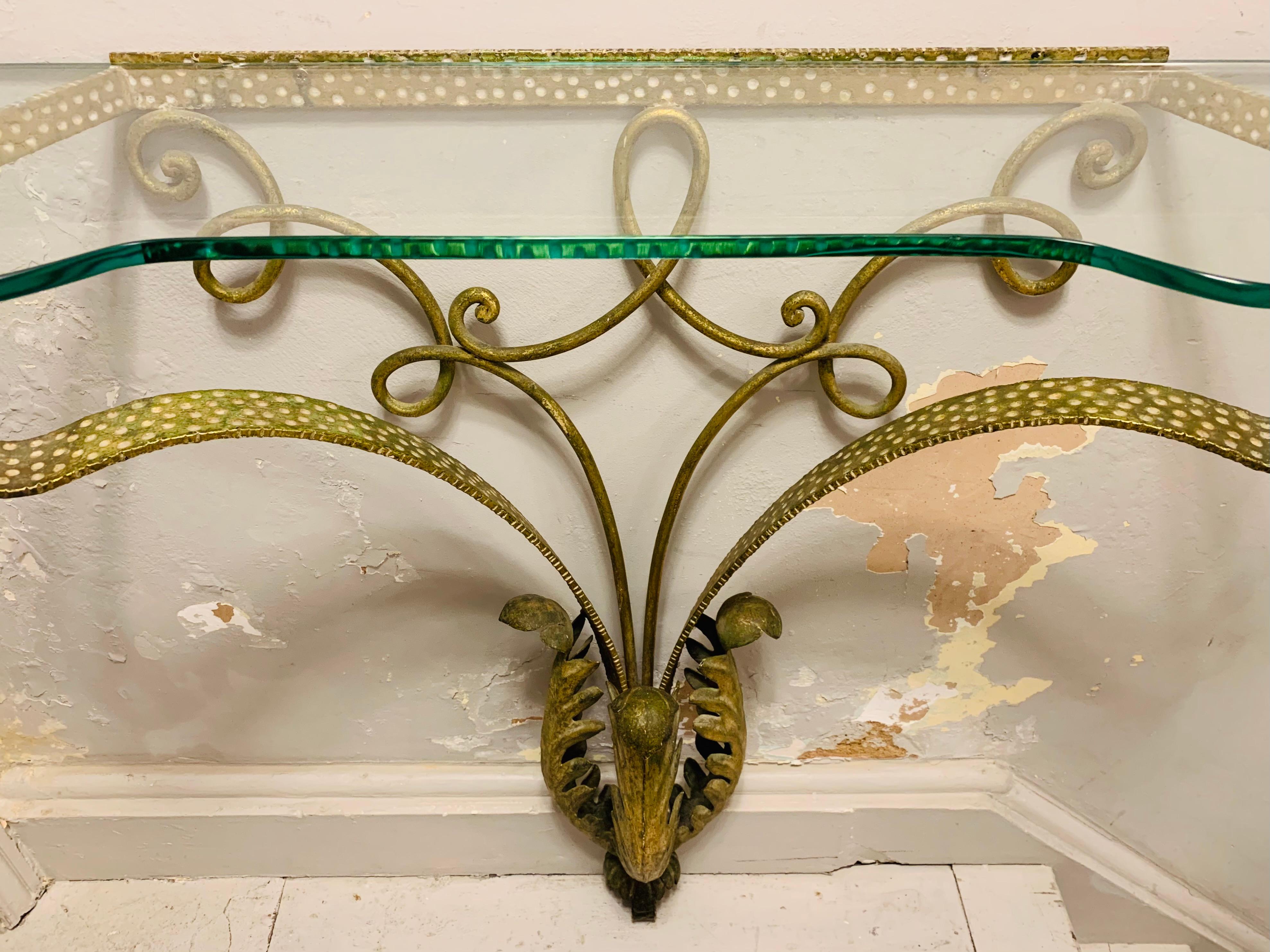 1950s Pier Luigi Colli Golden with Spotted Detail Wrought Iron Console Table 5