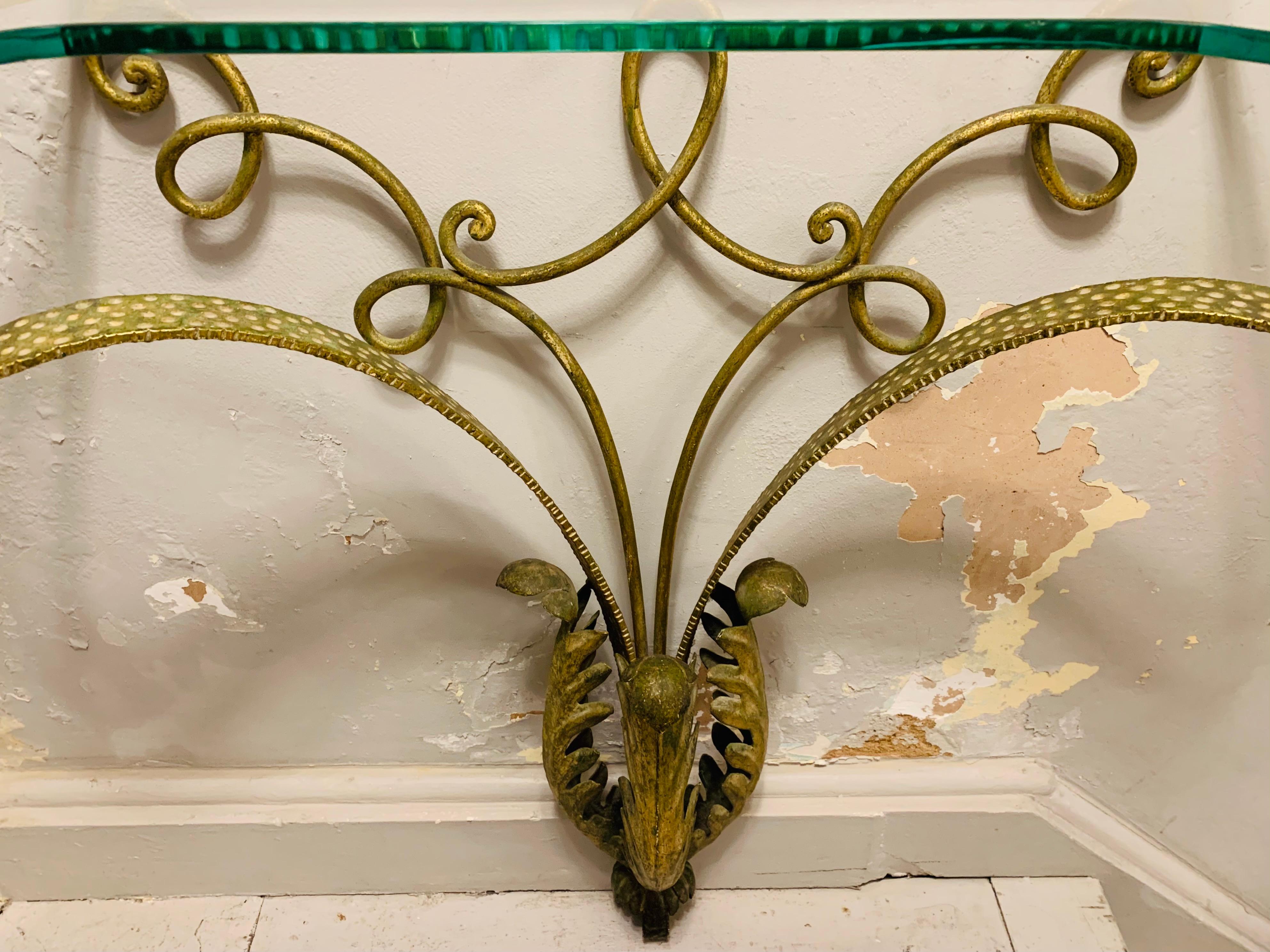 1950s Pier Luigi Colli Golden with Spotted Detail Wrought Iron Console Table 7