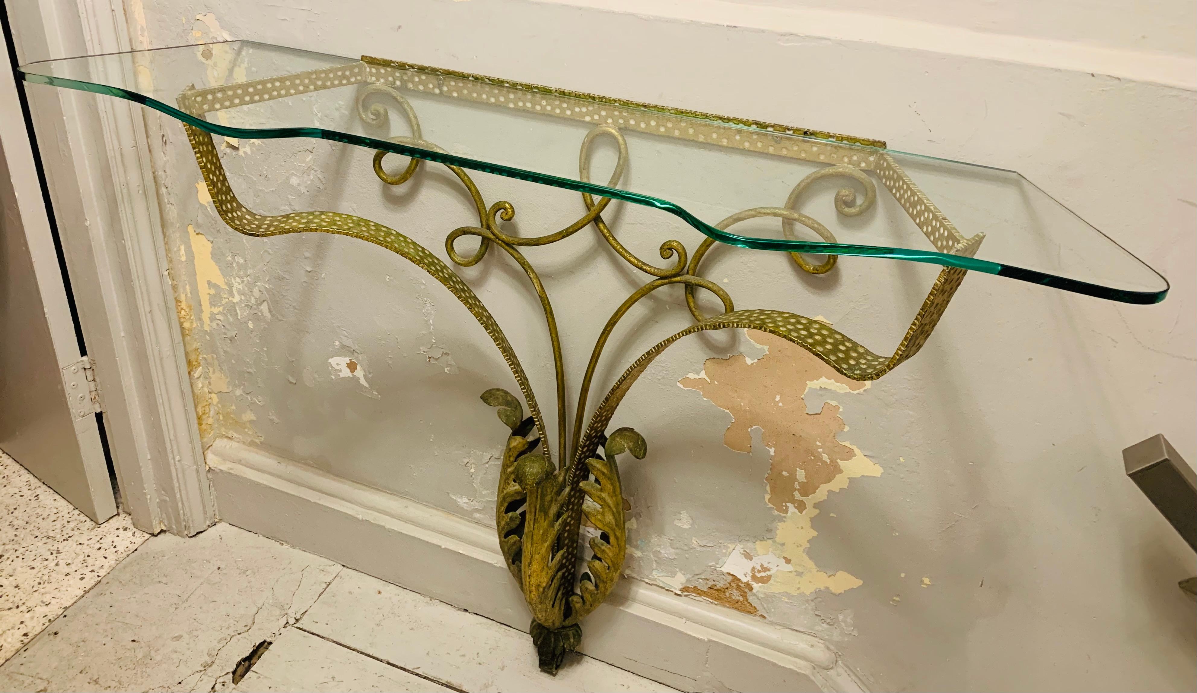 1950s Pier Luigi Colli Golden with Spotted Detail Wrought Iron Console Table 10