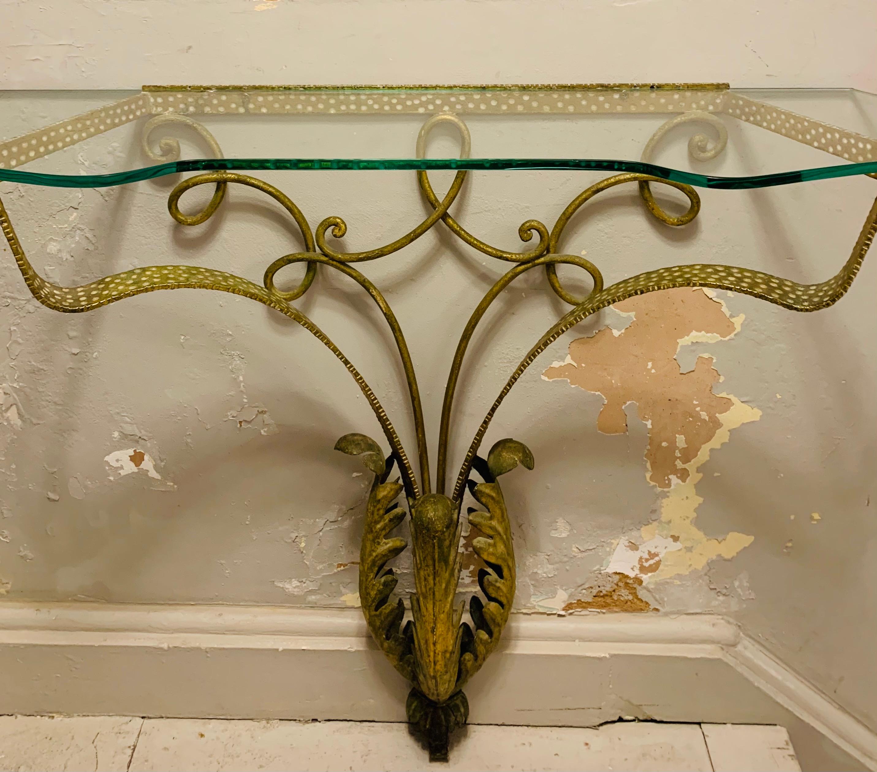 Mid-Century Modern 1950s Pier Luigi Colli Golden with Spotted Detail Wrought Iron Console Table