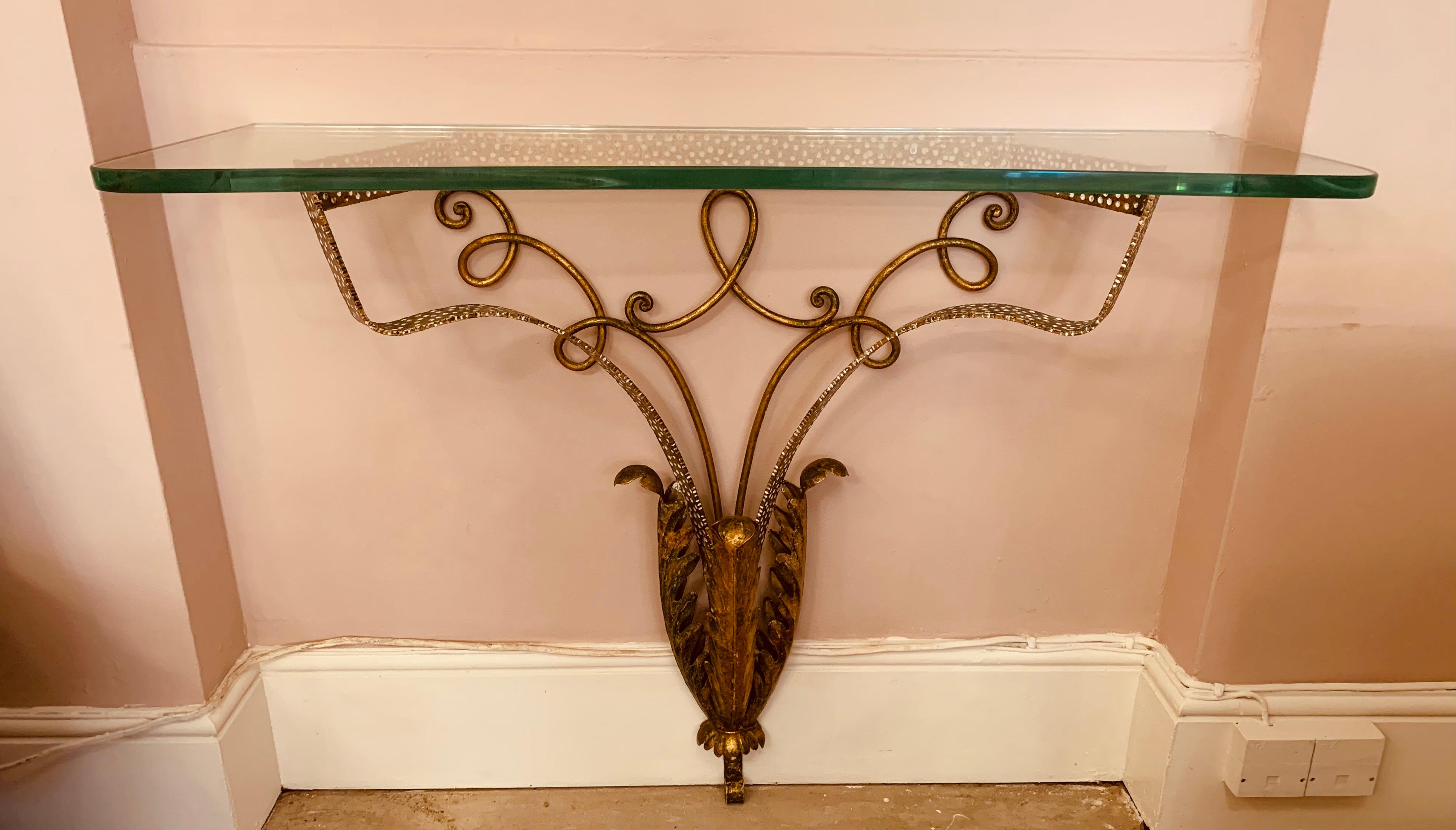 Mid-Century Modern 1950s Pier Luigi Colli Golden with Spotted Detail Wrought Iron Console Table