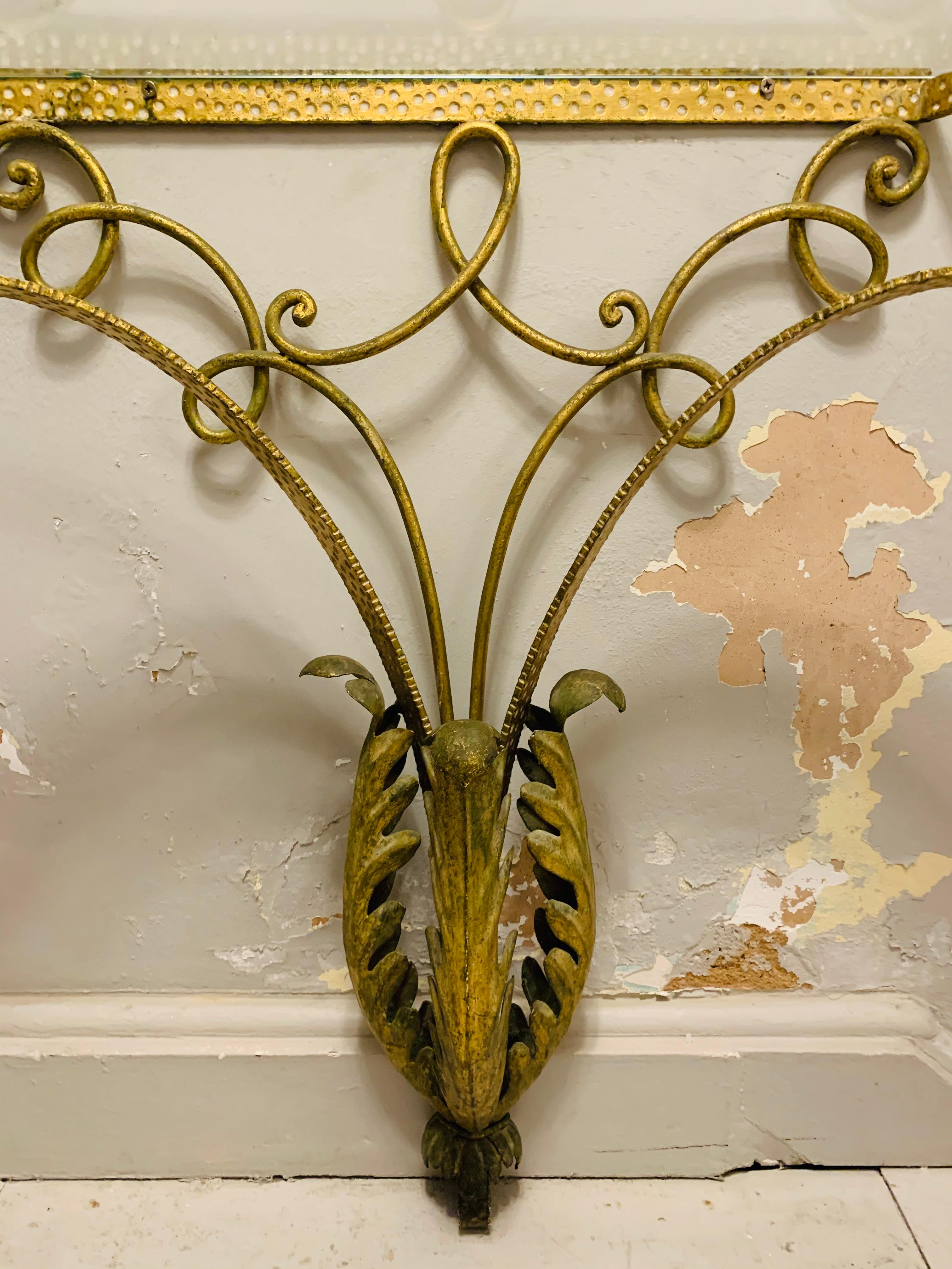 Italian 1950s Pier Luigi Colli Golden with Spotted Detail Wrought Iron Console Table
