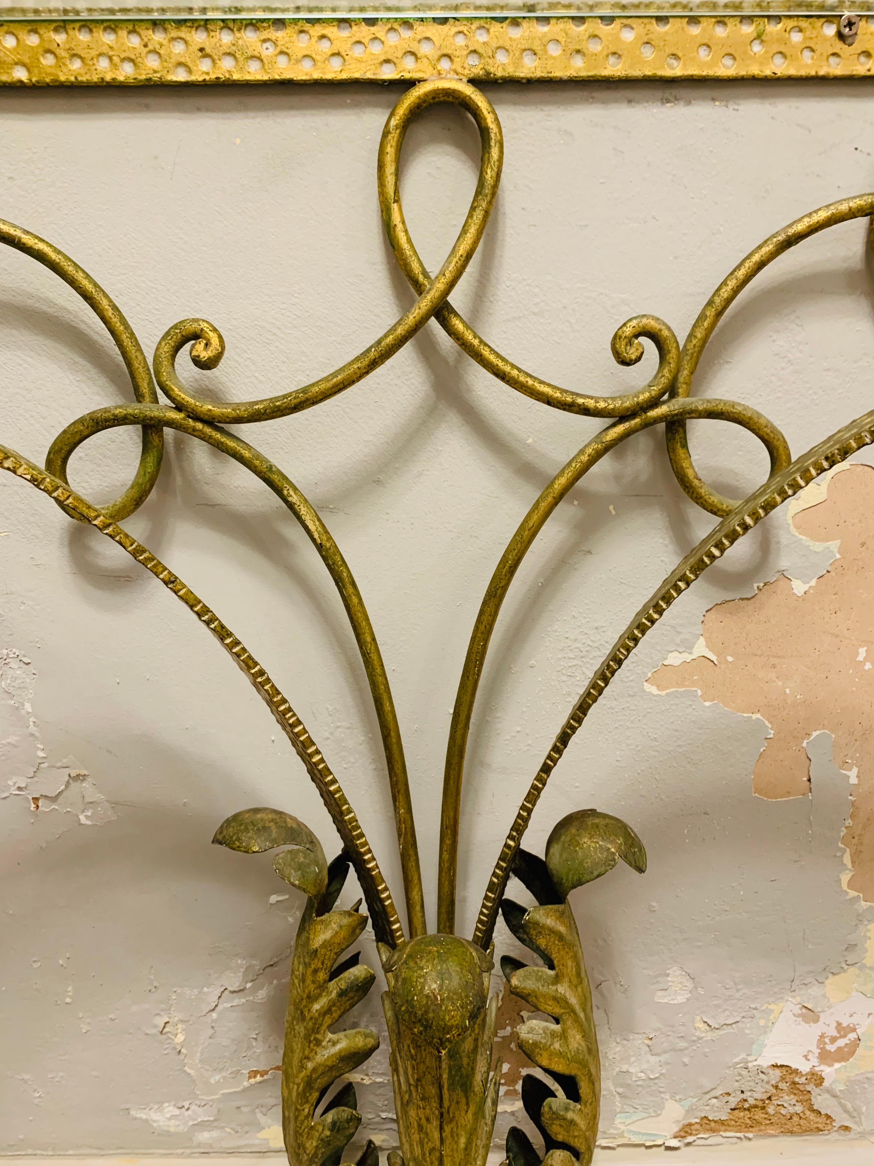 Glass 1950s Pier Luigi Colli Golden with Spotted Detail Wrought Iron Console Table