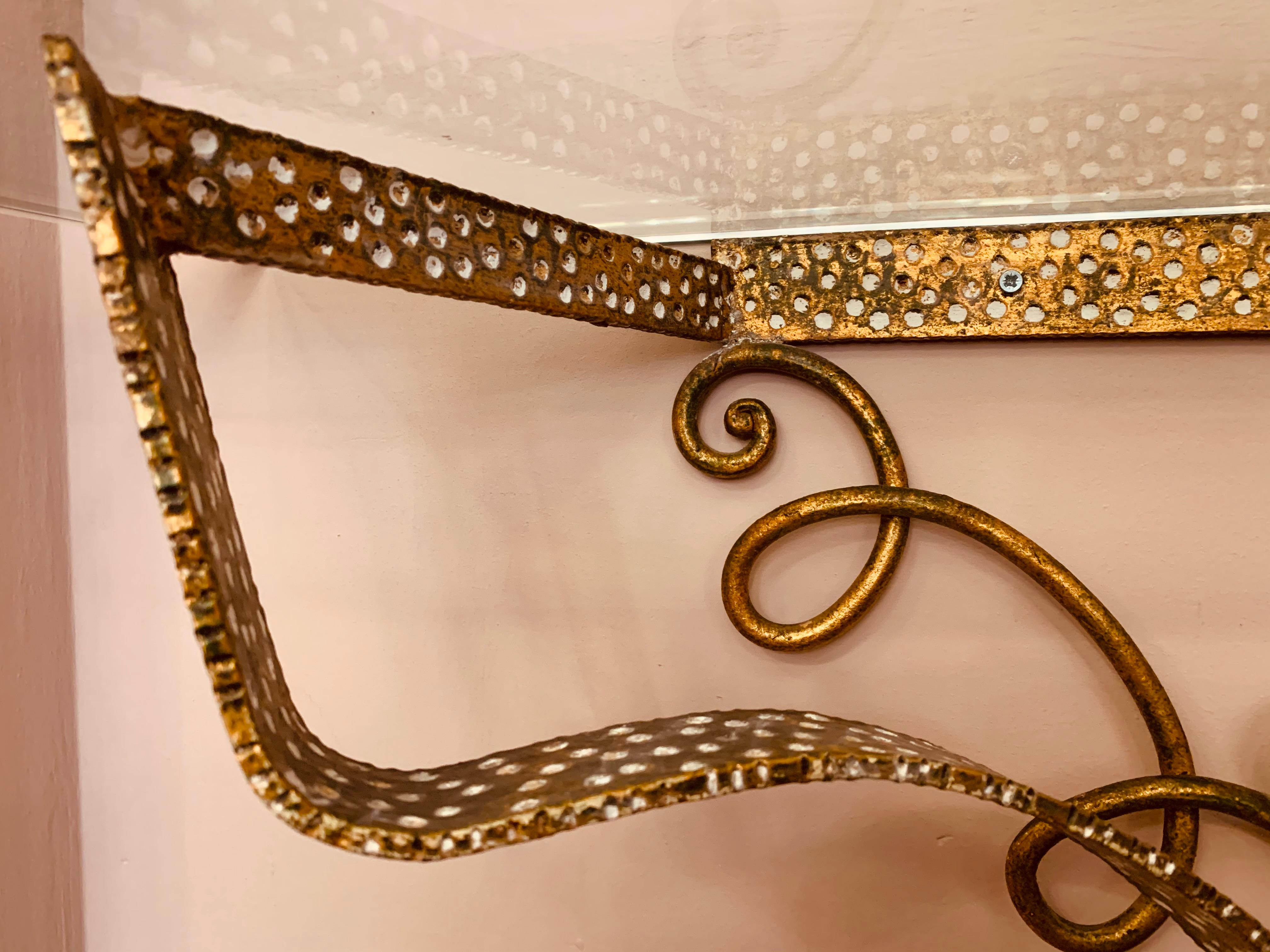 Glass 1950s Pier Luigi Colli Golden with Spotted Detail Wrought Iron Console Table
