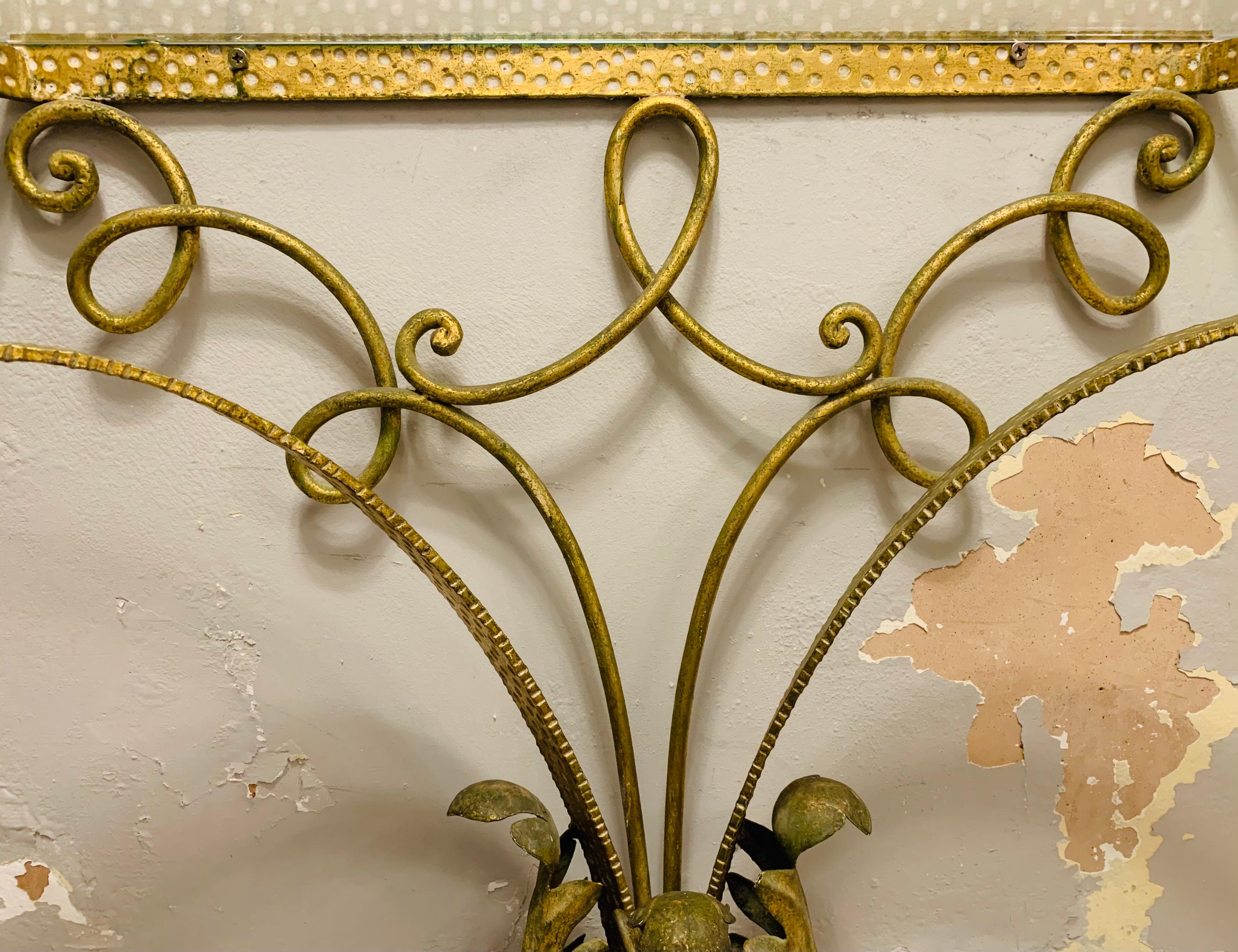 1950s Pier Luigi Colli Golden with Spotted Detail Wrought Iron Console Table 1