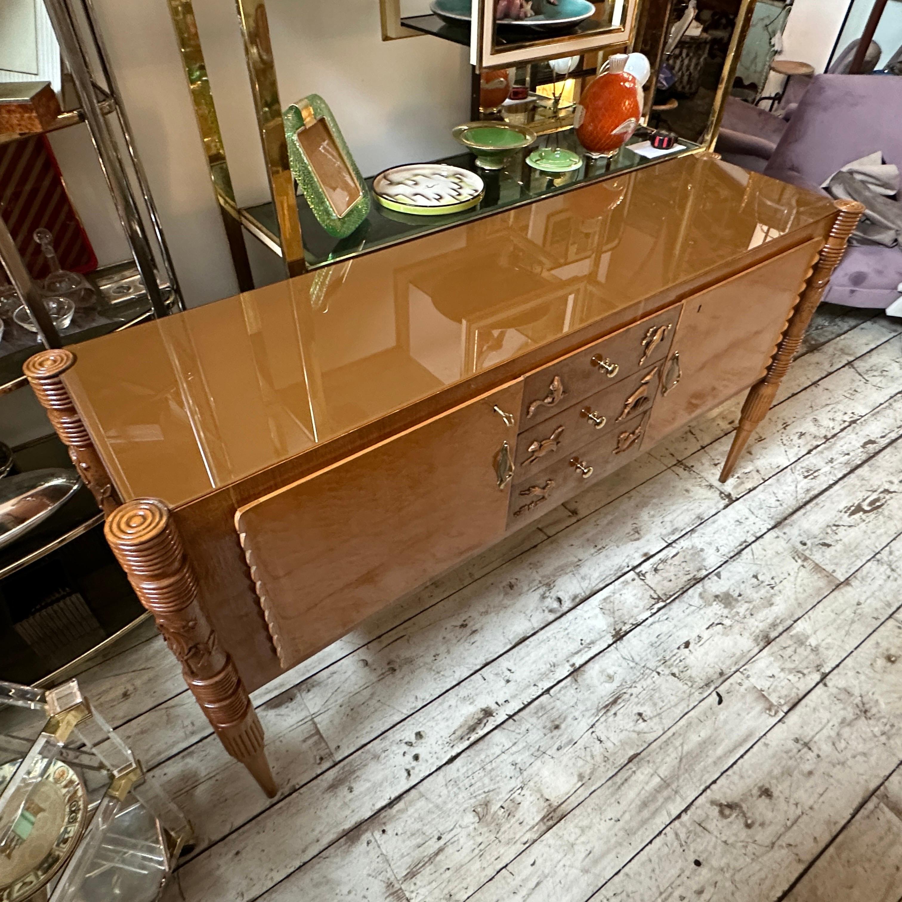 Hand-Carved 1950s Pier Luigi Colli Mid-Century Modern Maple and Oak Wood Italian Sideboard For Sale