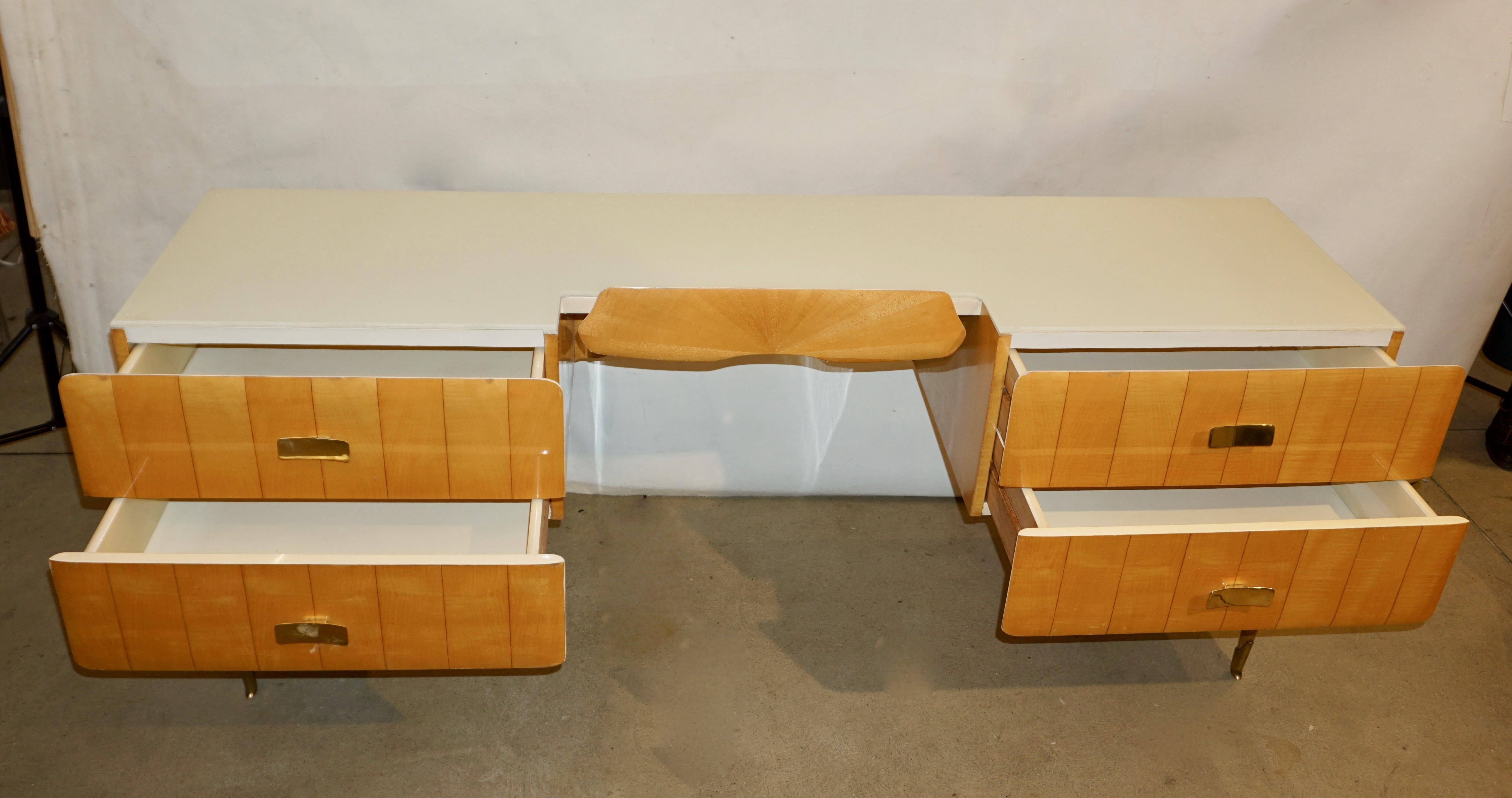 1950s Pier Luigi Colli Vintage Italian Design Cream & Honey Ashwood Modern Desk In Good Condition In New York, NY