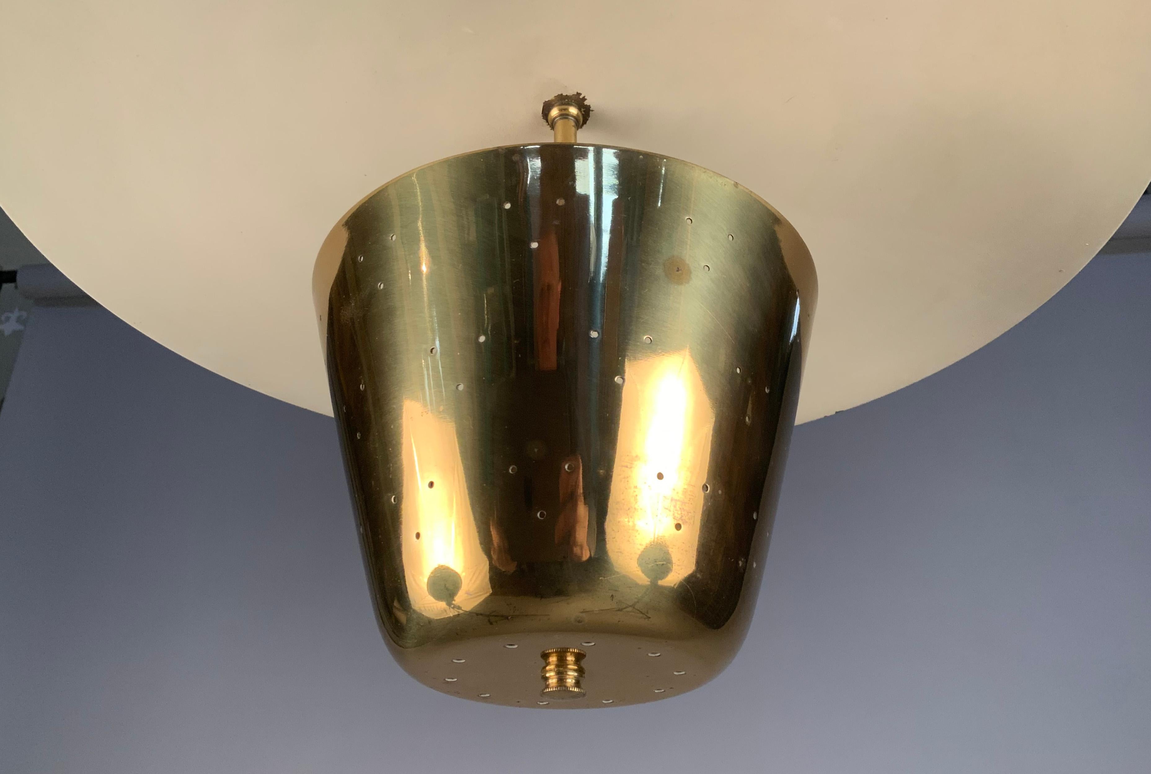 Mid-Century Modern 1950's Pierced Brass Chandelier Hanging Light by Lightolier
