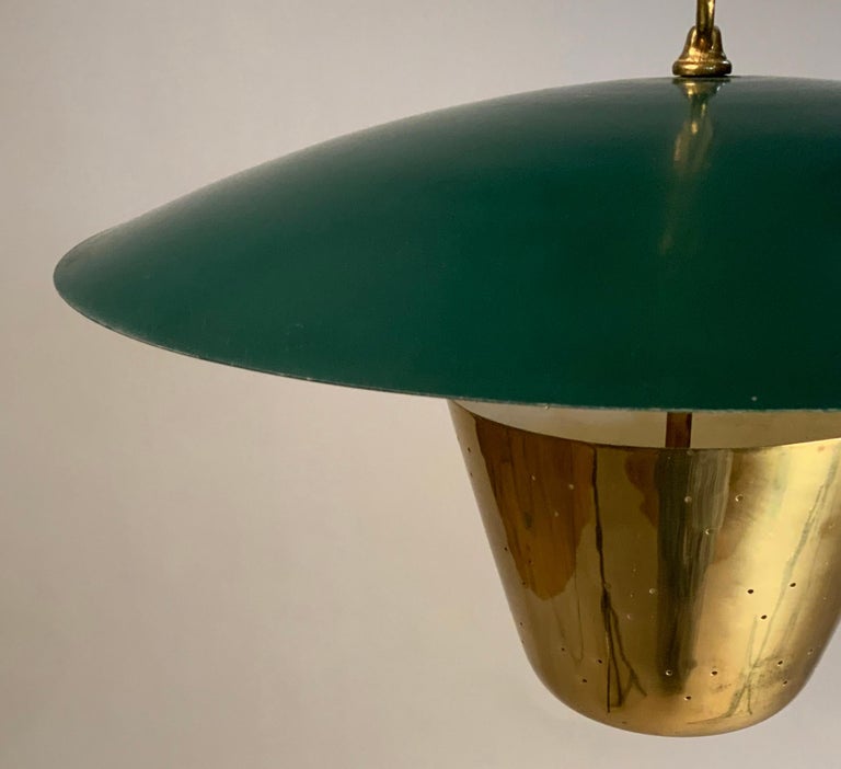 1950's Pierced Brass Chandelier Hanging Light by Lightolier In Good Condition For Sale In Hudson, NY