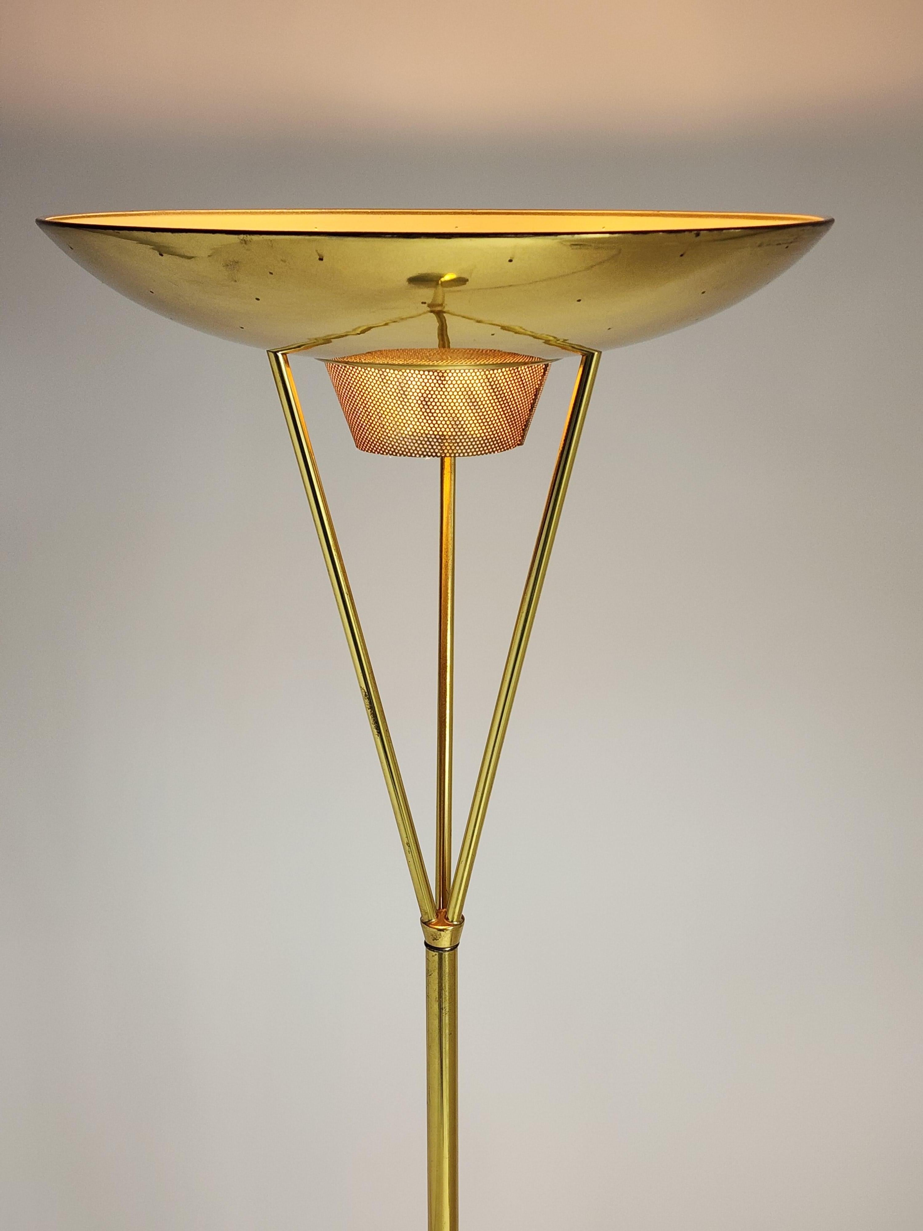 American 1950s Pierced Brass Torchiere, USA For Sale
