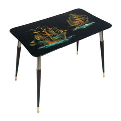Vintage 1950s Piero Fornasetti Attributed Coffee Table Lacquered, Printed Sails on Top