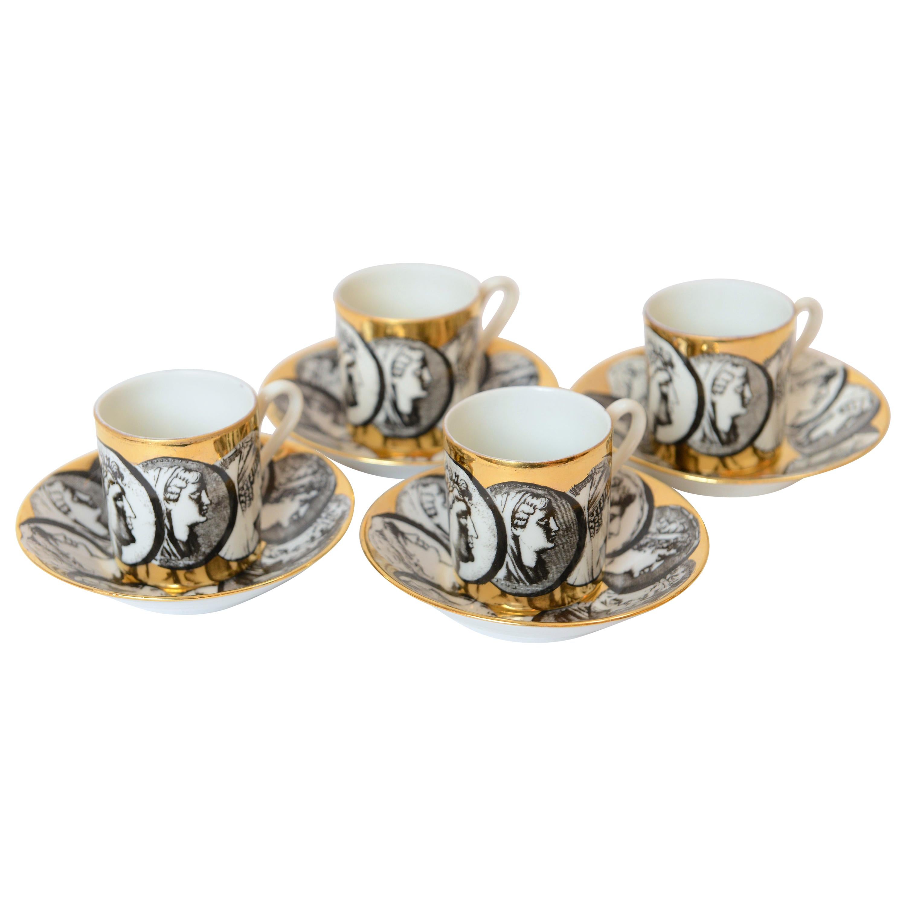 1950s Piero Fornasetti ‘Cammei’ Espresso Cups and Saucers, Italy