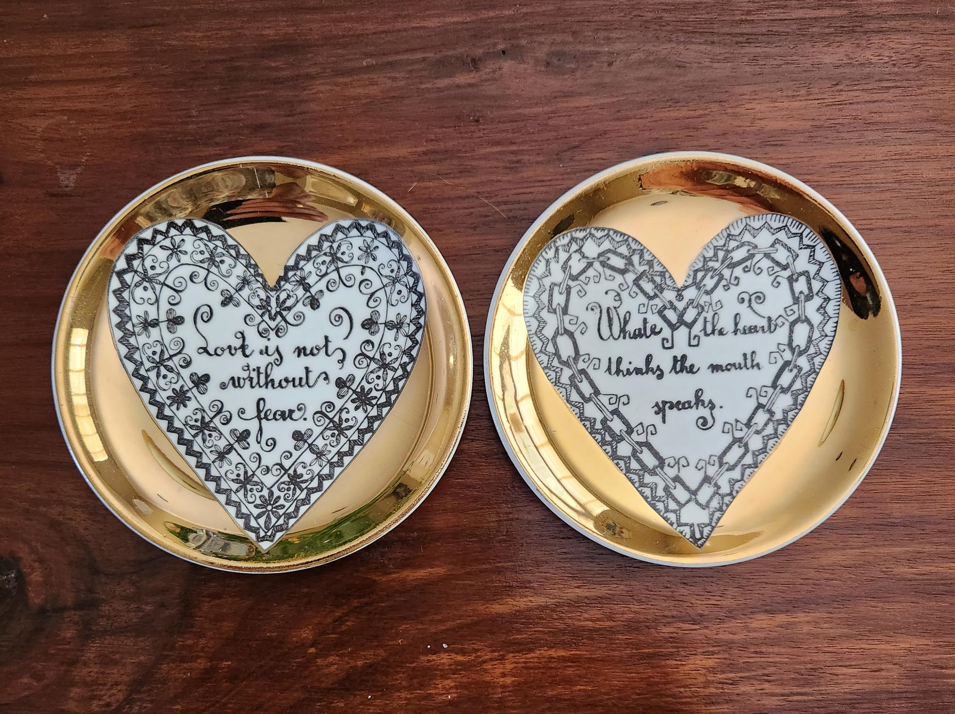 1950s Piero Fornasetti Love Coasters & Original Red Box In Good Condition In Downingtown, PA