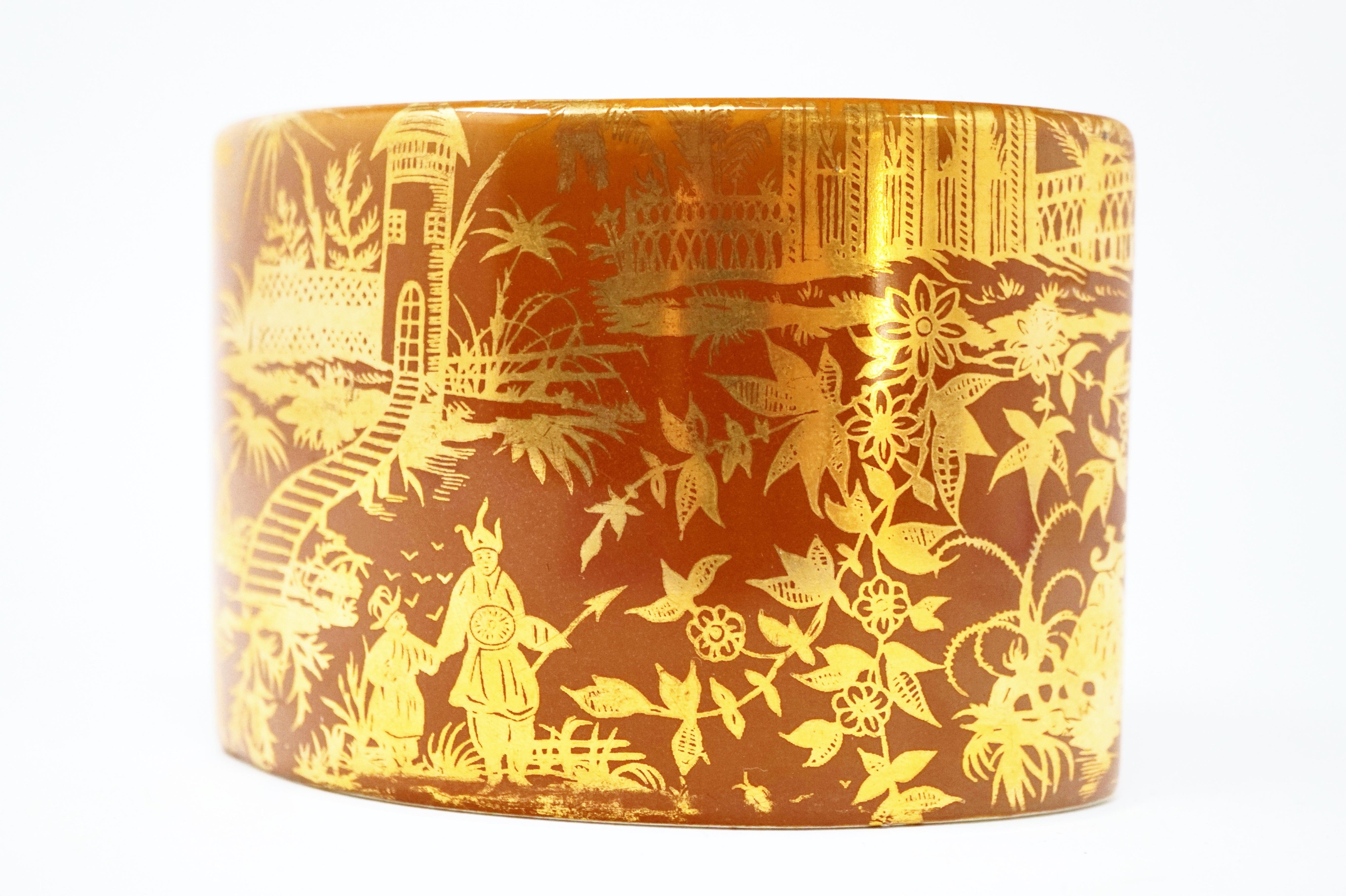 Modern 1950s Piero Fornasetti 'Piccolo Coromandel' Gold Leaf Ceramic Vase
