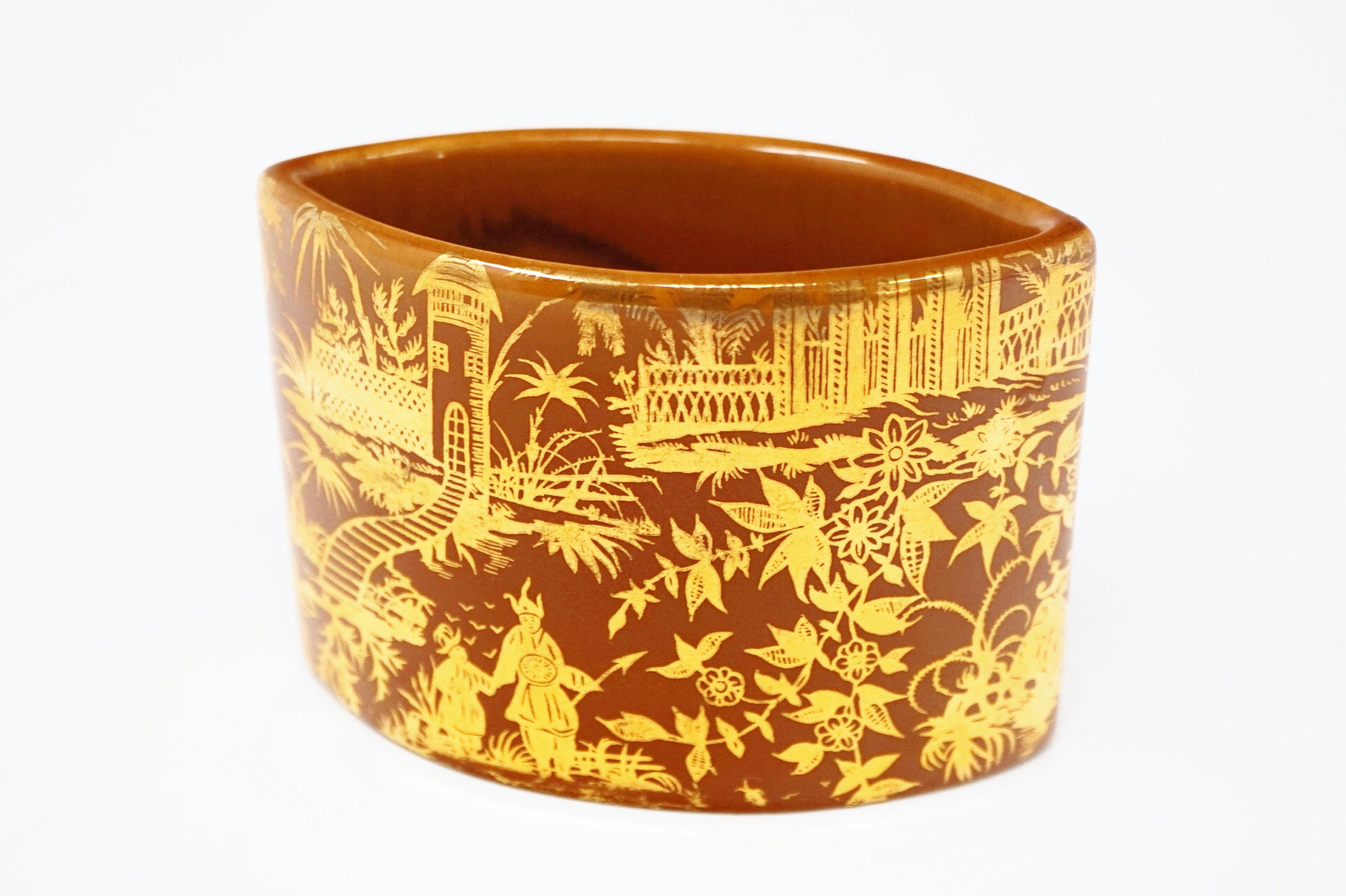 Italian 1950s Piero Fornasetti 'Piccolo Coromandel' Gold Leaf Ceramic Vase
