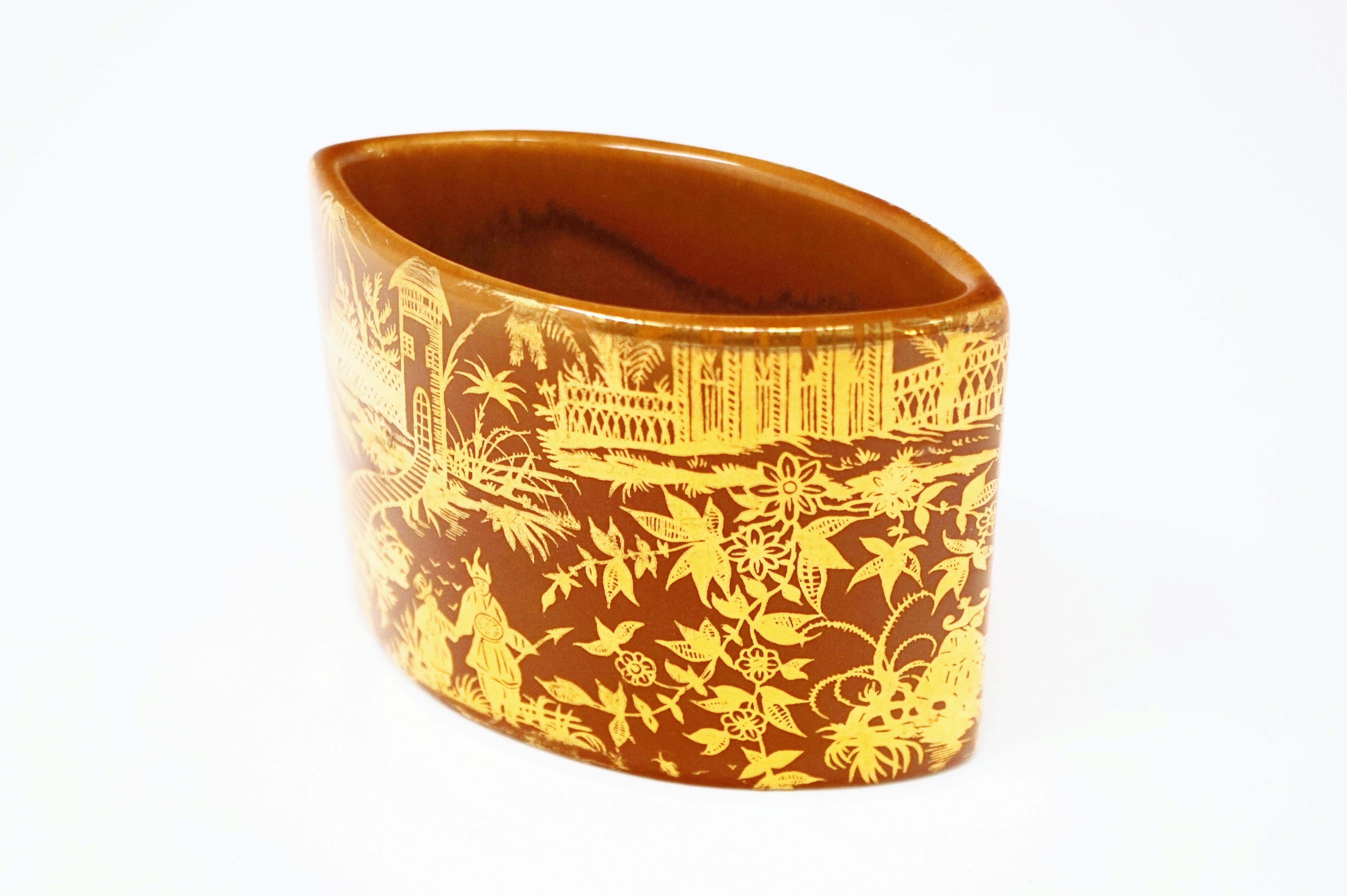 Mid-20th Century 1950s Piero Fornasetti 'Piccolo Coromandel' Gold Leaf Ceramic Vase