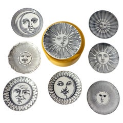 1950s Piero Fornasetti Soli e Lune Coasters with Original Yellow Box