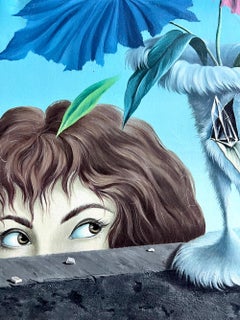 1950s Piero Ino Russian Surrealist Woman with Vase Oil on Canvas