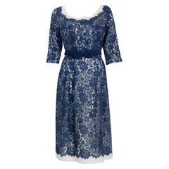 Vintage 1950s Pierre Balmain Couture Navy-Blue Lace Illusion Strapless Dress and Jacket