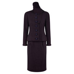 1950s Pierre Cardin Haute Couture Aubergine Boucle Wool Skirt Suit