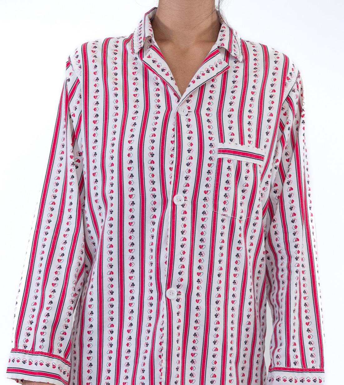 Pyjama PILGRIM des années 1950 en coton rouge et blanc, avec cœurs d'as, imprimé fantaisie en vente 5