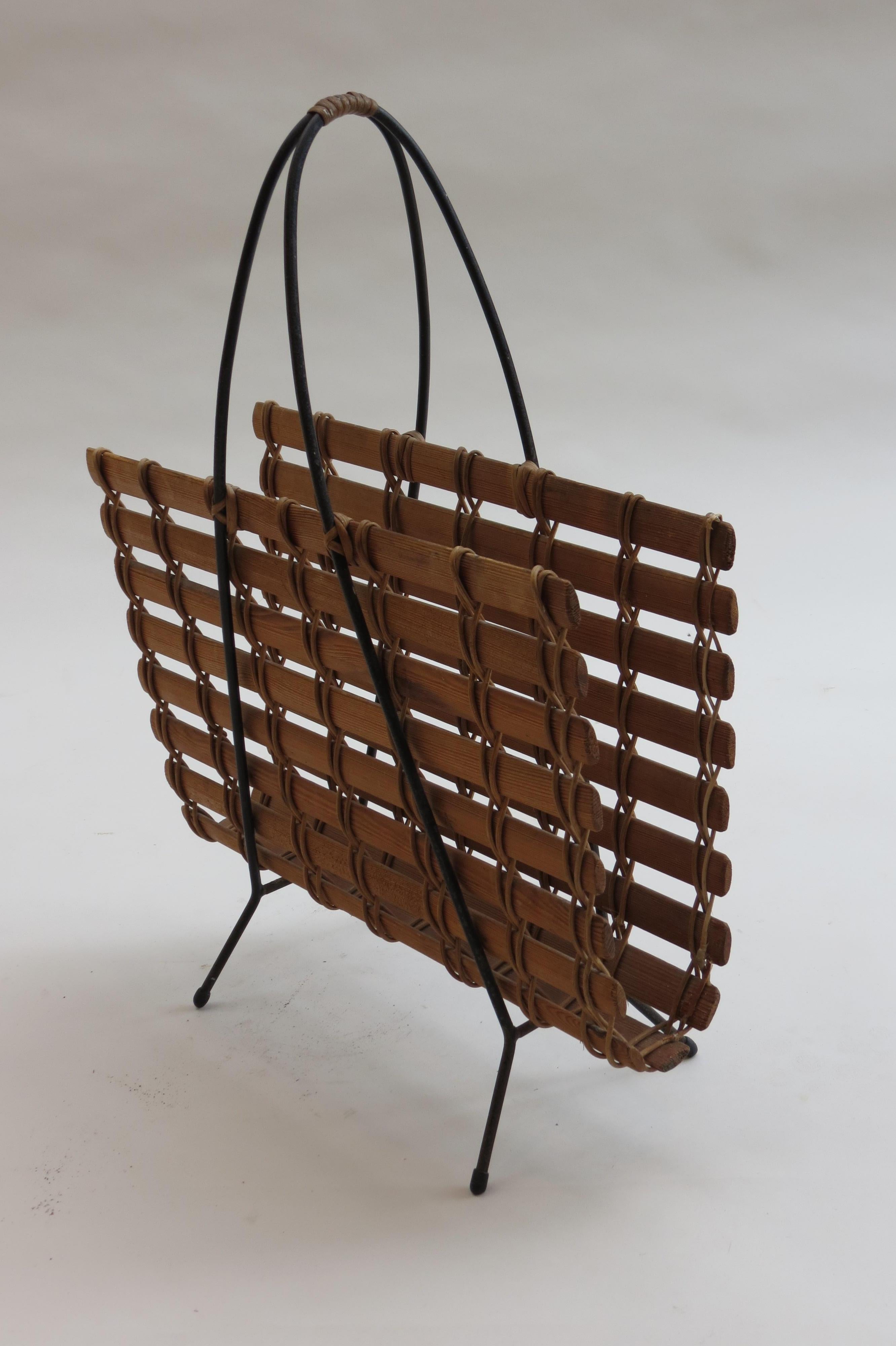 1950s Pine and Wrought Iron Magazine Rack Carl Auböck Style 4