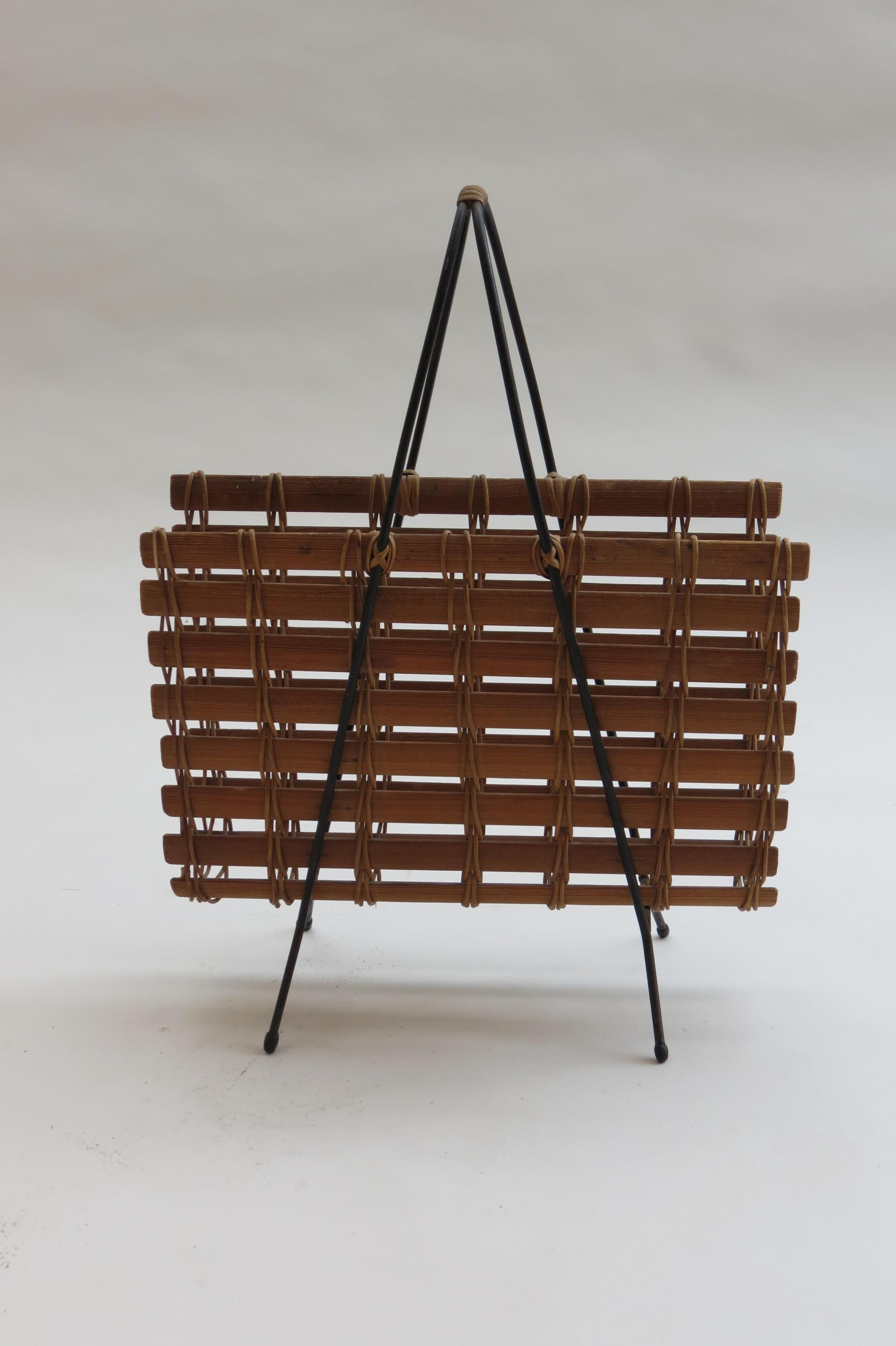 20th Century 1950s Pine and Wrought Iron Magazine Rack Carl Auböck Style