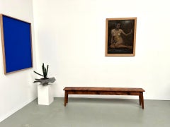 1950s pine farmhouse bench with spindle legs