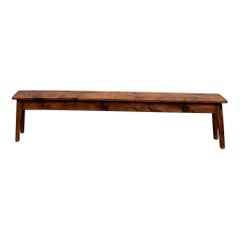 1950s pine farmhouse bench with spindle legs