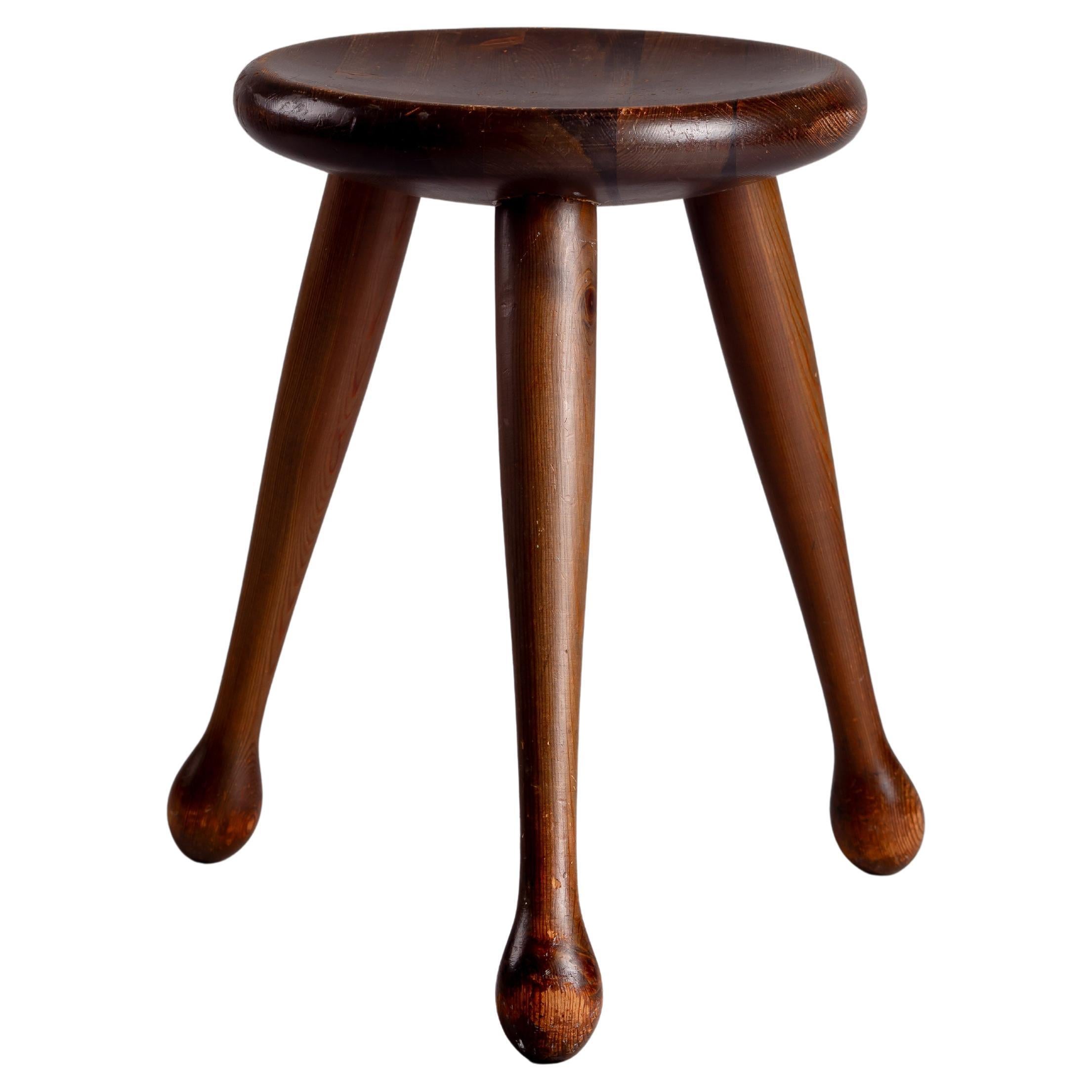 Tabouret en pin des années 1950, Möbelkompaniet Ahl & Wallén, Suède en vente
