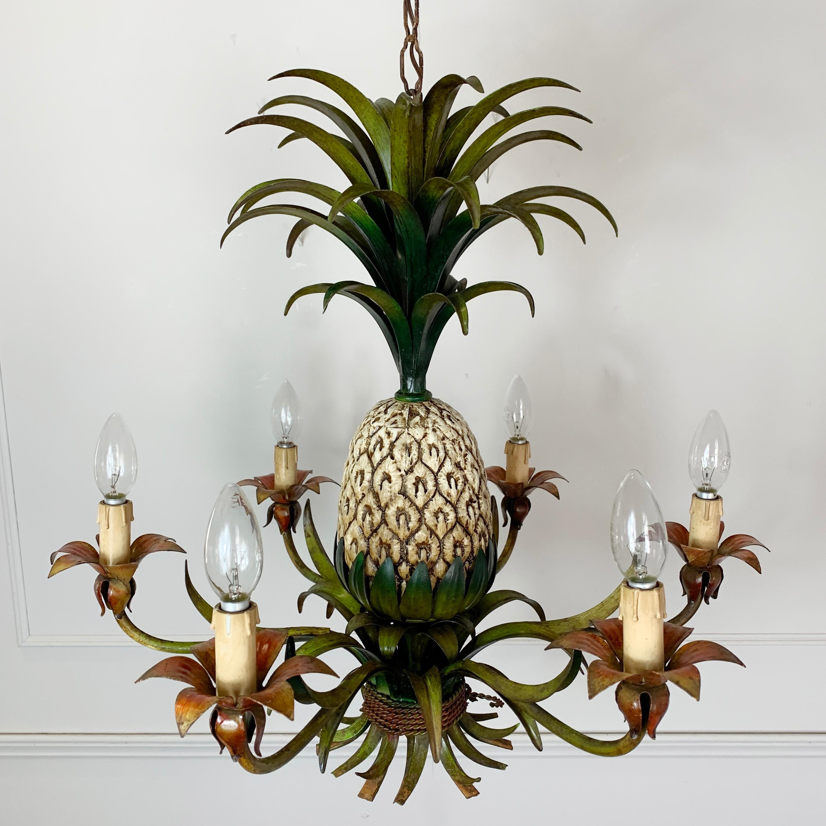 Hand-Crafted 1950s Pineapple Toleware Chandelier