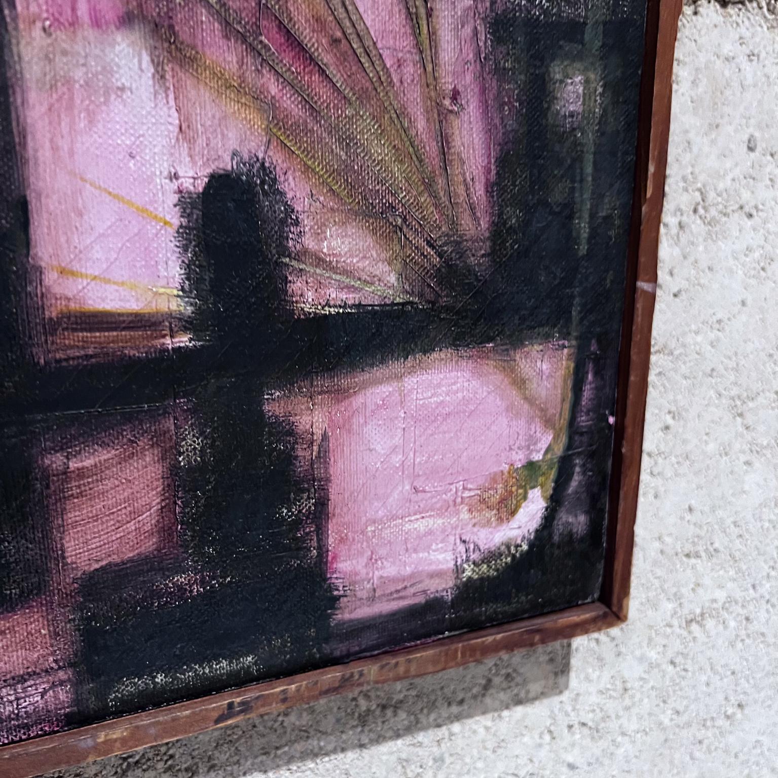 Mid-Century Modern 1950s Miguel Alvarez Acosta Pink Abstract Oil Painting Mexico For Sale