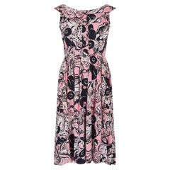 1950s Pink and Black Novelty Geisha Print Button Down Dress