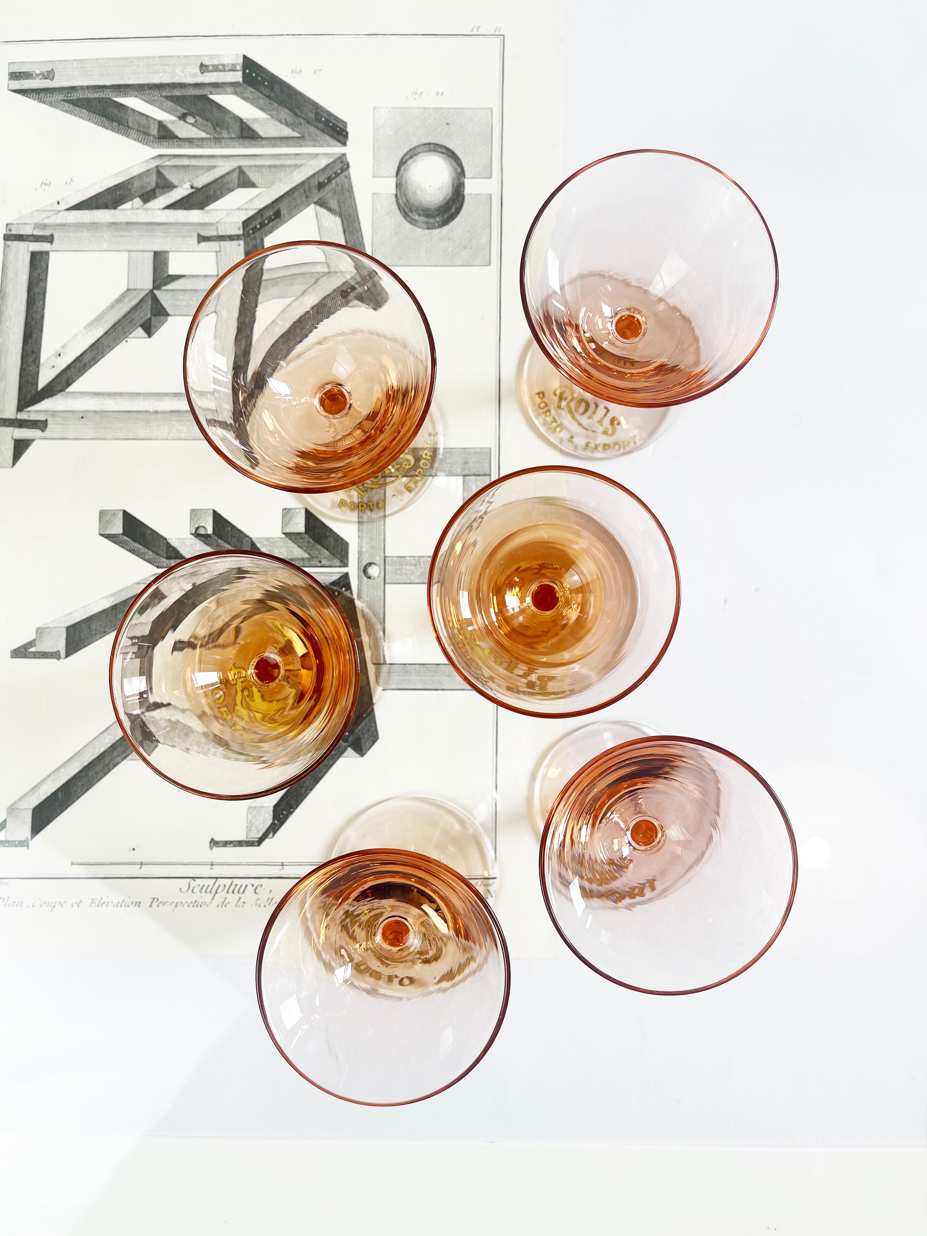 Petits verres à martini rose et or des années 1950 Art Deko Style by Rolle, set de 6 Bon état - En vente à Andernach, DE